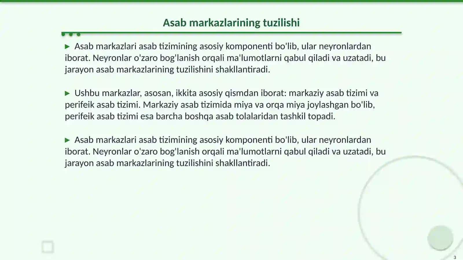 Fizalogiya Mavzu: Asab markazlarning o’ziga xosligi 3