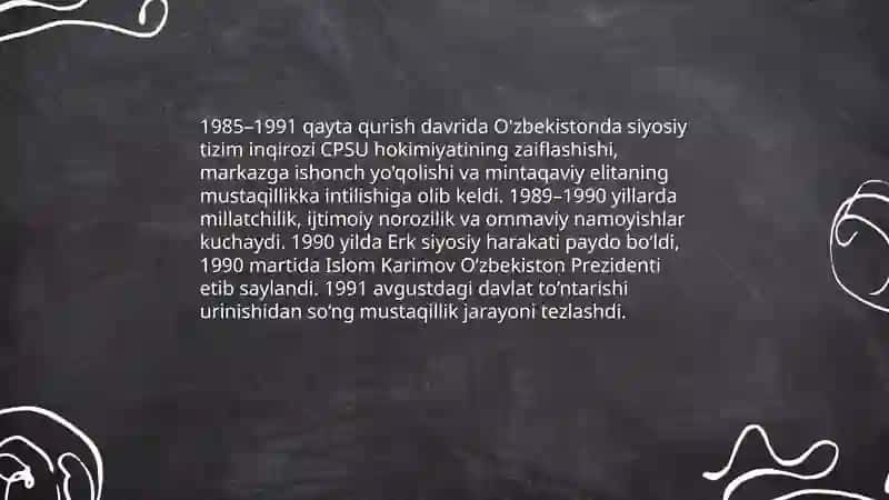 Qayta qurish yillarida O'zbekistondagi ijtimoiy-siyosiy vaziyat 3
