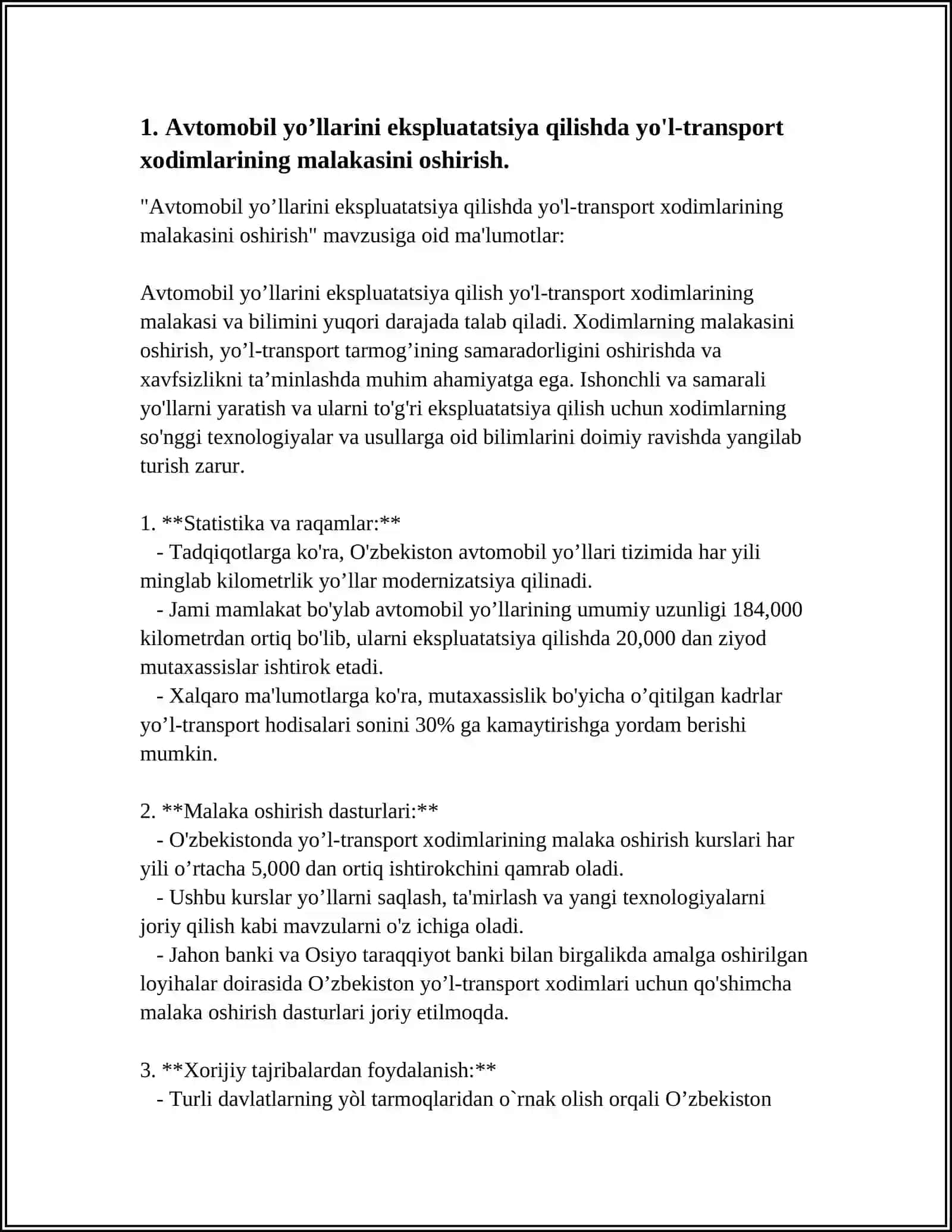 AVTOMOBIL YO’LLARINI EKSPLUATATSIYA QILISHNING ME’YORIY VA OPTIMAL STRATEGIYASI TUSHUNCHALARI 3