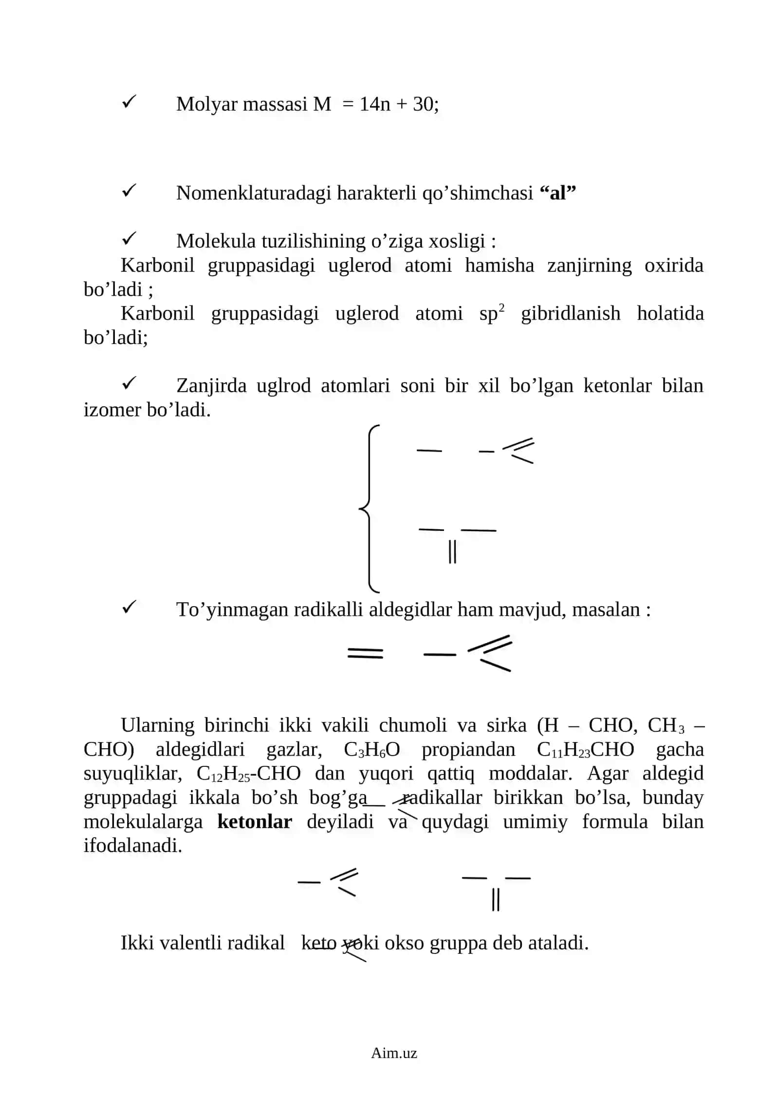 ALDEGIDLAR, ULARNING TUZILISHI, KIMYOVIY XOSSALARI, CHUMOLI VA SIRKA ALDEGIDLARINING OLINISHI VA ISHLATILISHI 3