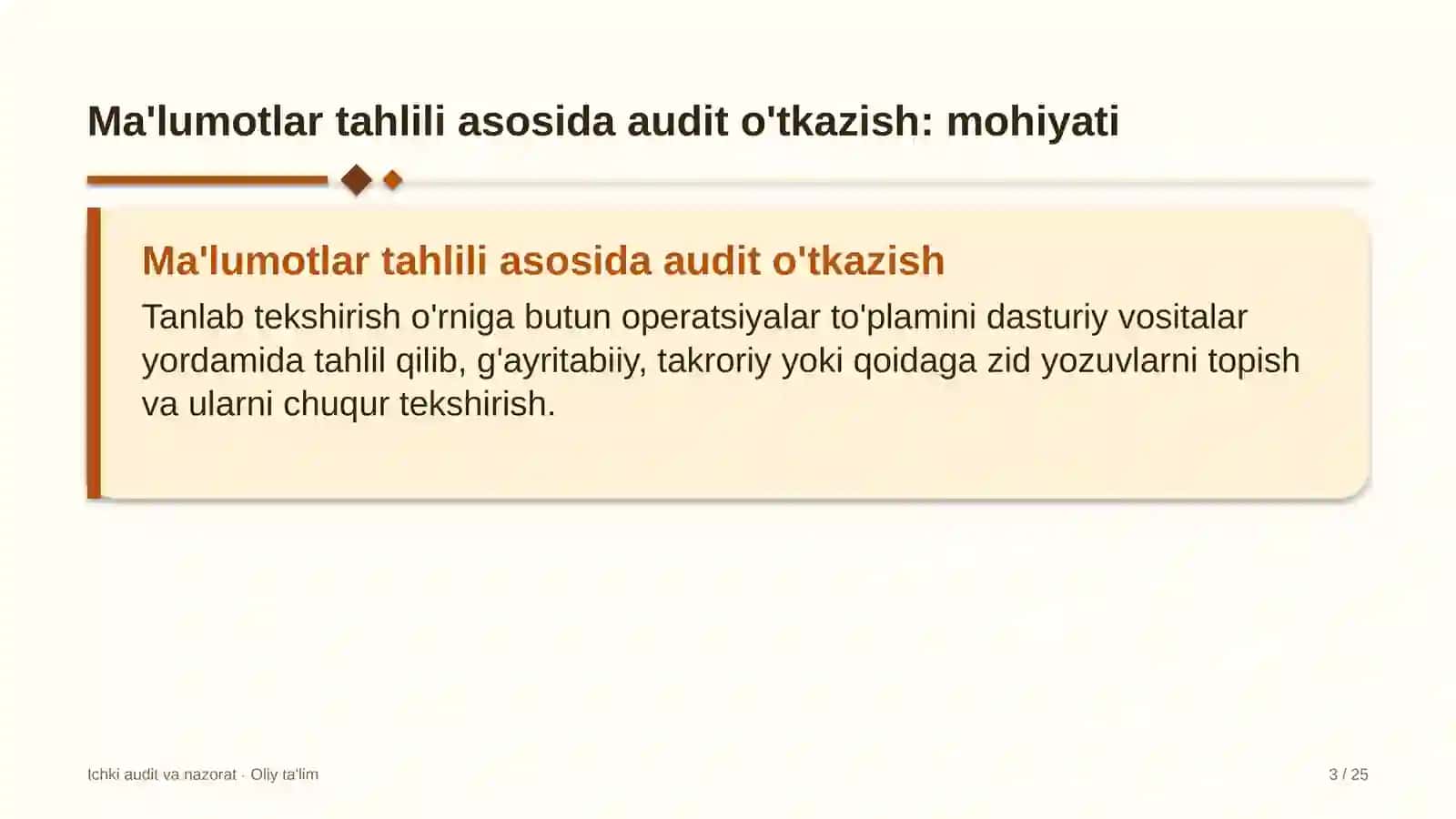 ta'mirlash pardozlash ishlarida ma'lumotlar tahlili asosida auditni o'tkazish 5045 3