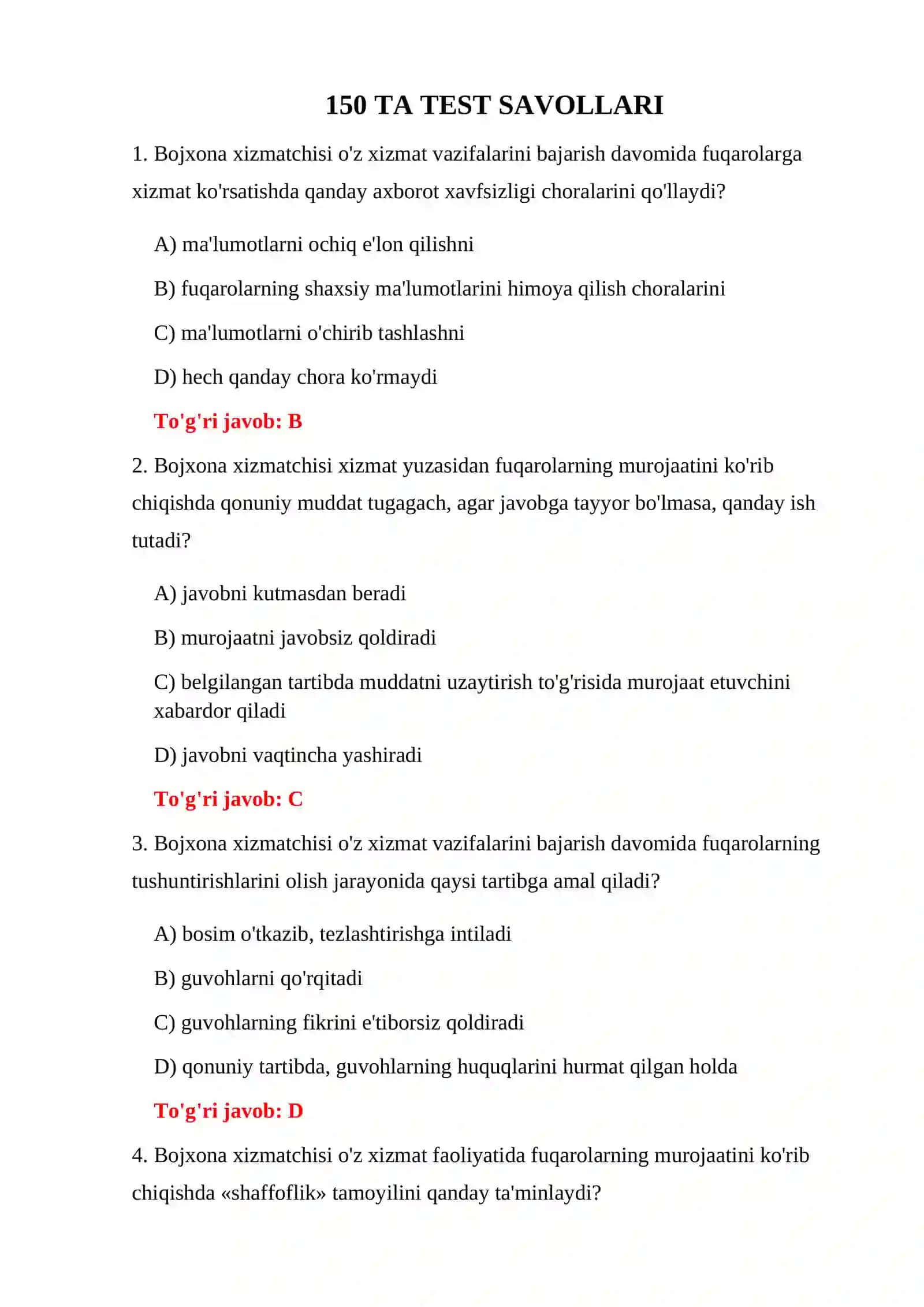 BOJXONA ISHIGA KIRISH UCHUN TESTLAR 3