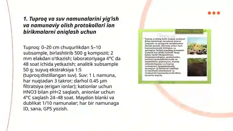 tuproq suvning ifloslanishida ion boģlanish birikmalarini aniqlab ulardan tozalash ģoyasini ishlab chiqish 3