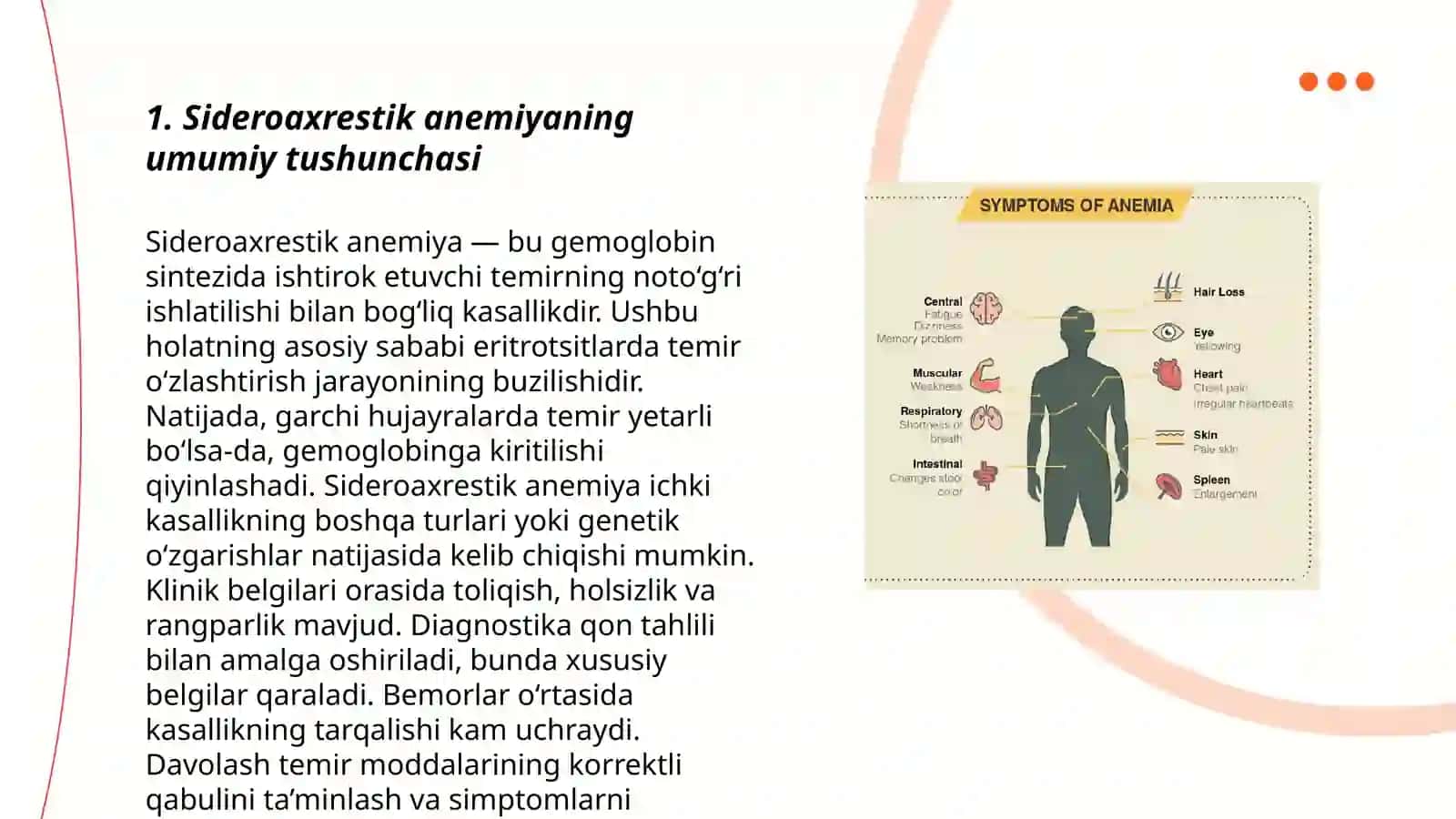 Sideroaxrestik anemiya, umumiy tushuncha va turlari, klinik belgilari va tashxis,Davolash va profilaktika 3