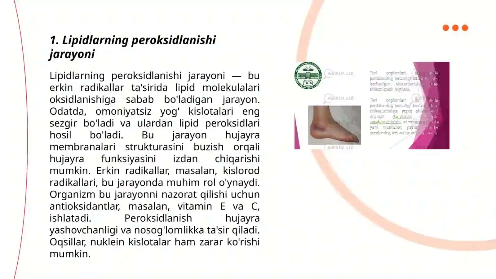 Lipidlarni peroksidlanishi va hujayra shikastlanishi patogenezidagi ahamiyati 3