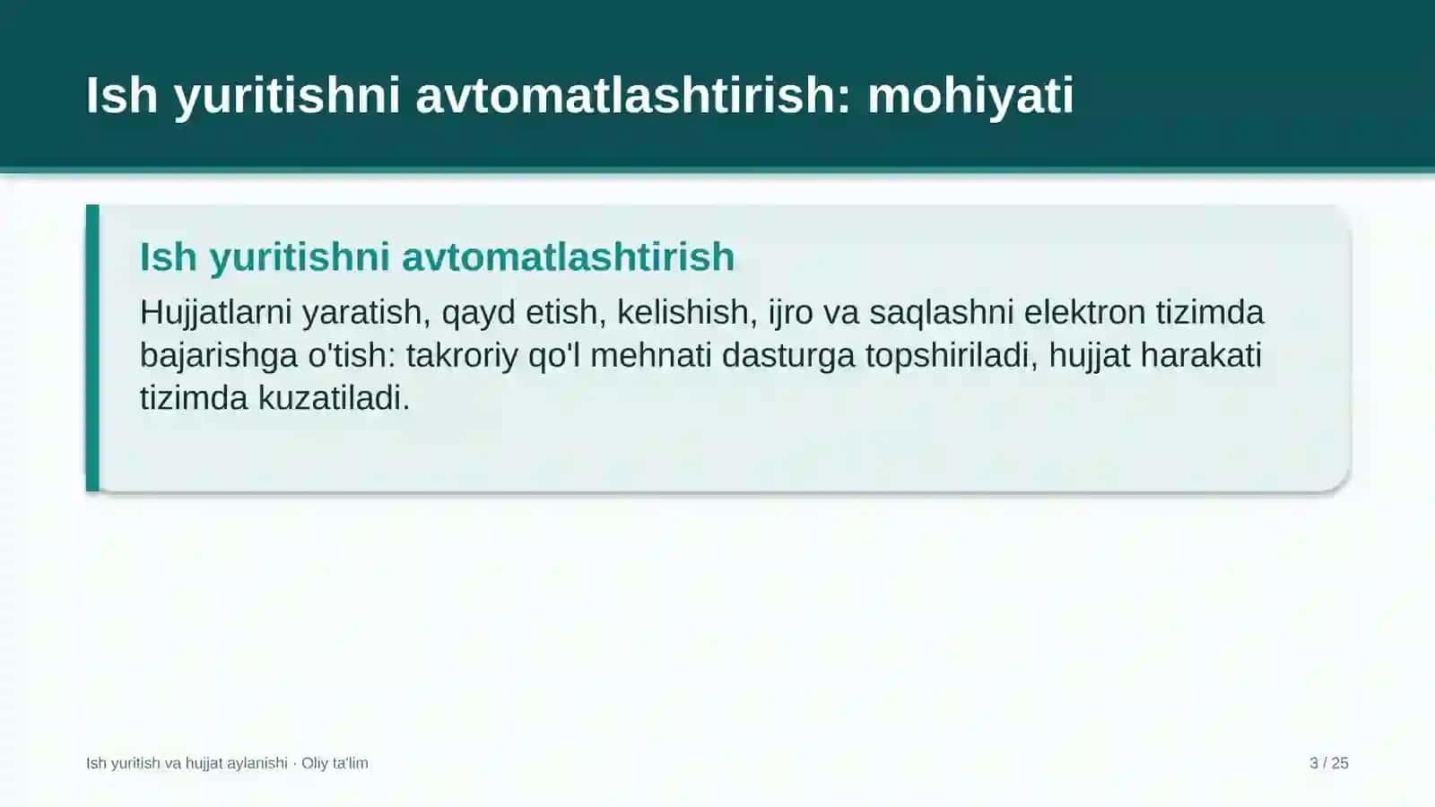 Ish yuritish va hujjat aylanishi · Oliy ta'lim 3
