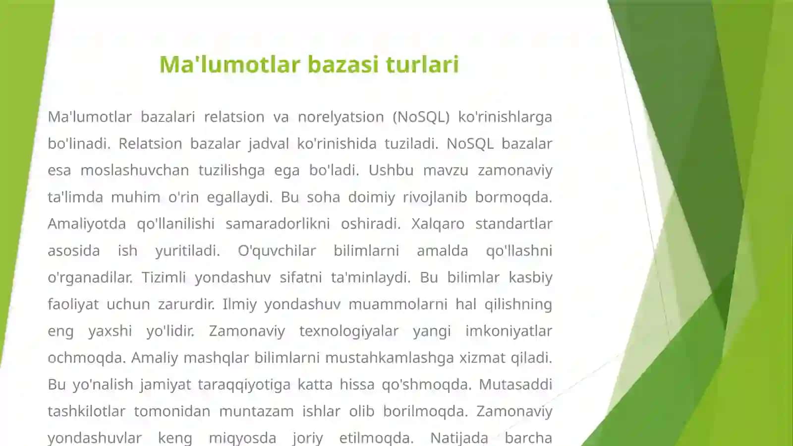 Ma'lumotlar bazasi va ma'lumotlar bazasini boshqarish tizimlari 3