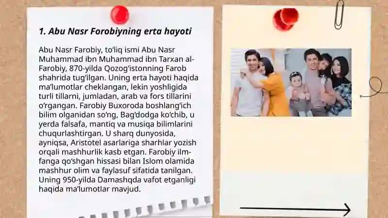 Abu Nasr Forobiyning hayoti va faoliyati mavzusida rasmlar bilan taqdimot 3