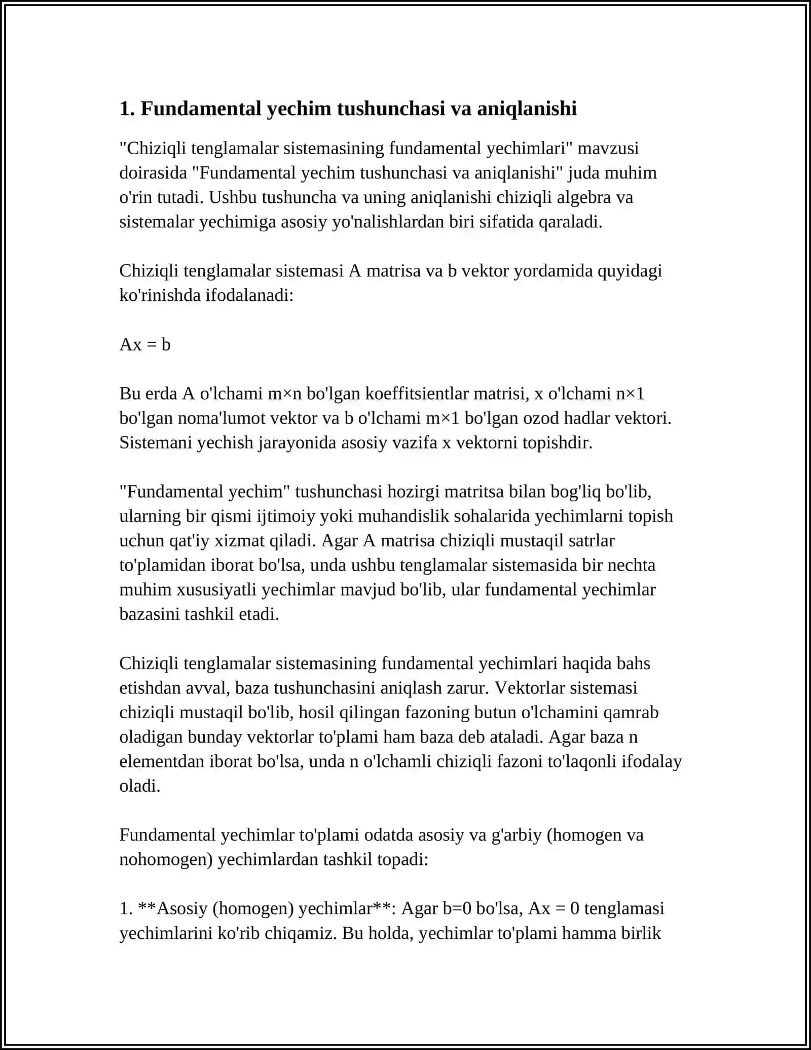CHIZIQLI TENGLAMALAR SISTEMASINING FUNDAMENTAL YECHIMLARI 3