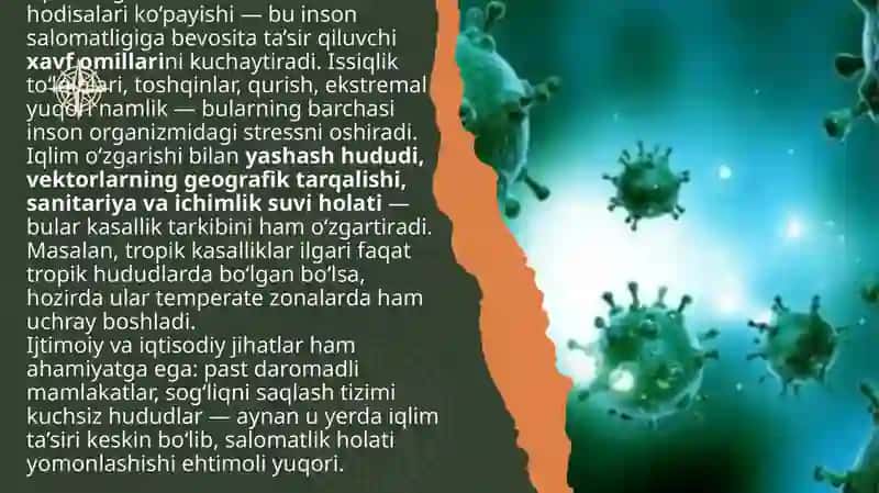 Kasalliklarni global tashvishi.Iqlim o’zgarishlarining tibbiy oqibatlari 3