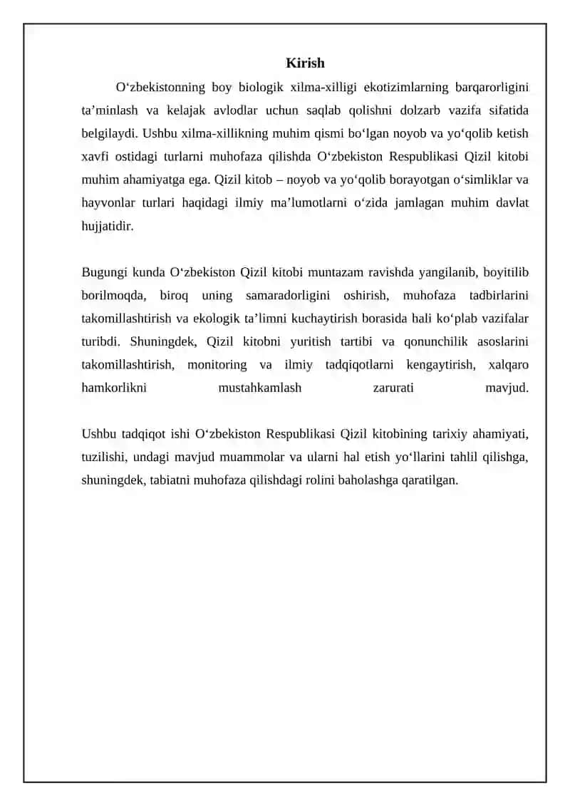 Oʻzbekiston Qizil kitobi: Tuzilishi, ahamiyati va roli 3