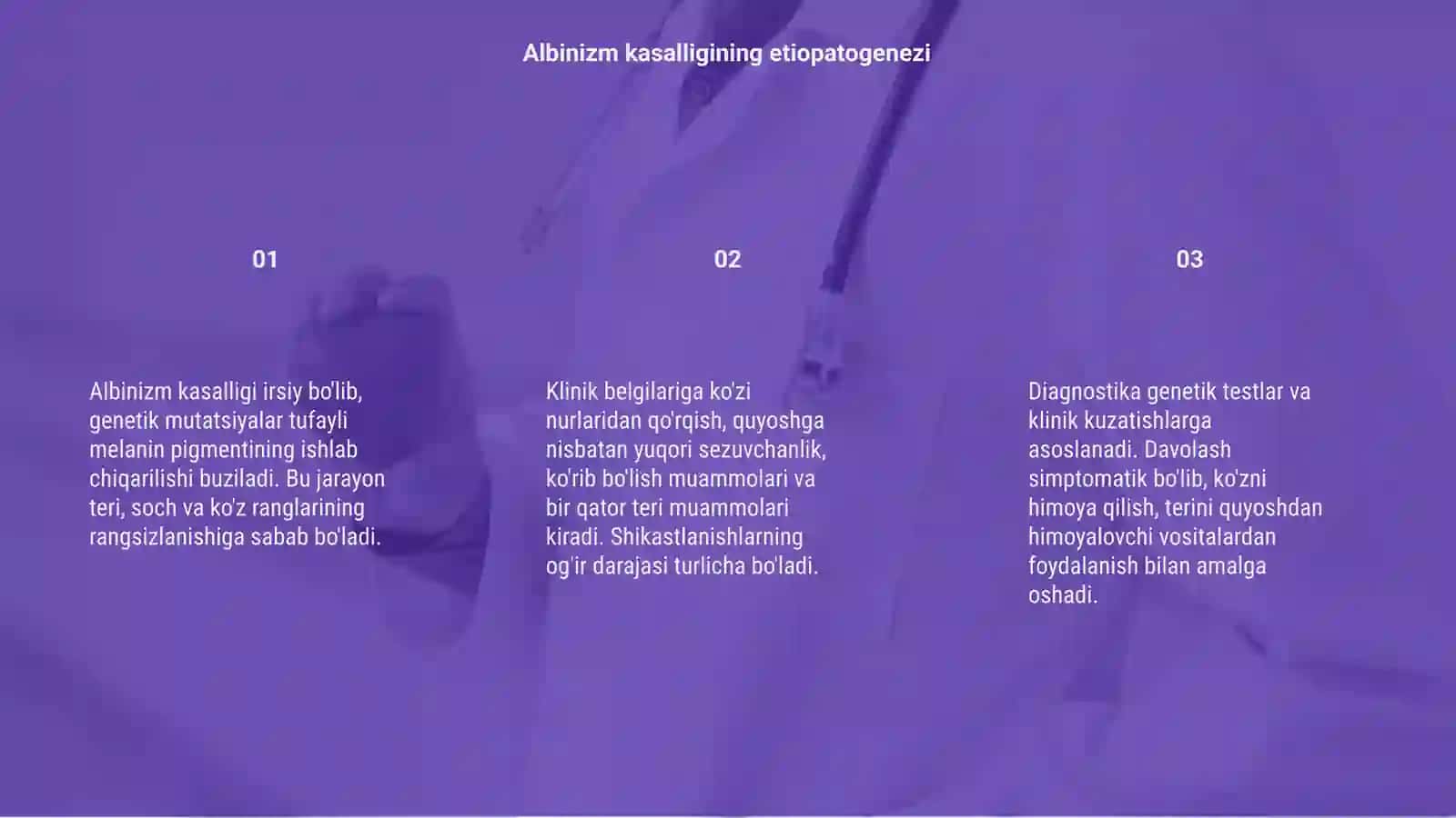 Albinizm kasalligi etiopotogenezi,klinikasi,diagnostikasi,davolash Va profilaktikasi 3