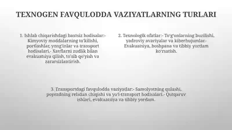 Texnogen Tusdagi Favqulodda Vaziyatlar Va Muhofaza Tadbirlari 3