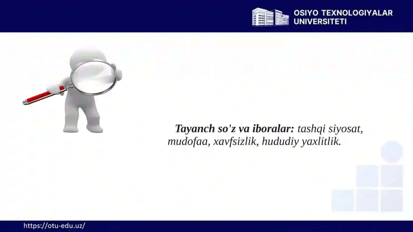 Mavzu 15. KONSTITUTSIYADA TASHQI SIYOSAT HAMDA MUDOFAA VA XAVFSIZLIKSOHASIDAGI QOIDALAR 3