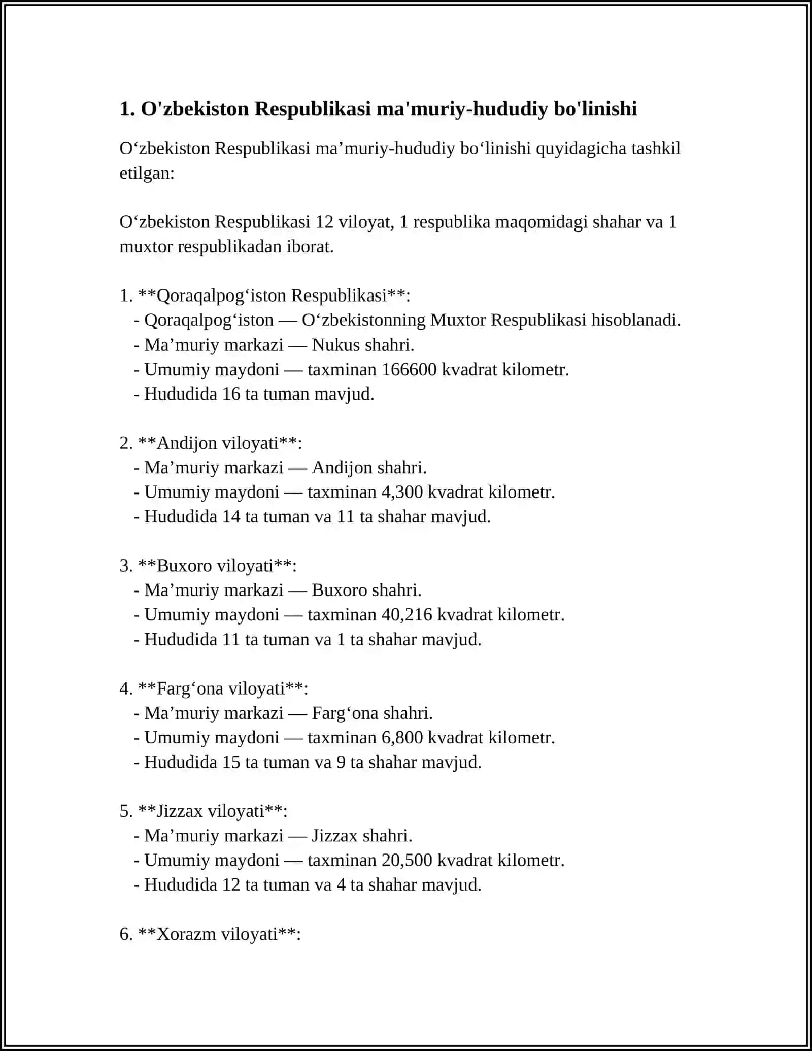 O‘ZBEKISTON RESPUBLIKASI MAʼMURIY HUDUDIY TUZILISHI 3