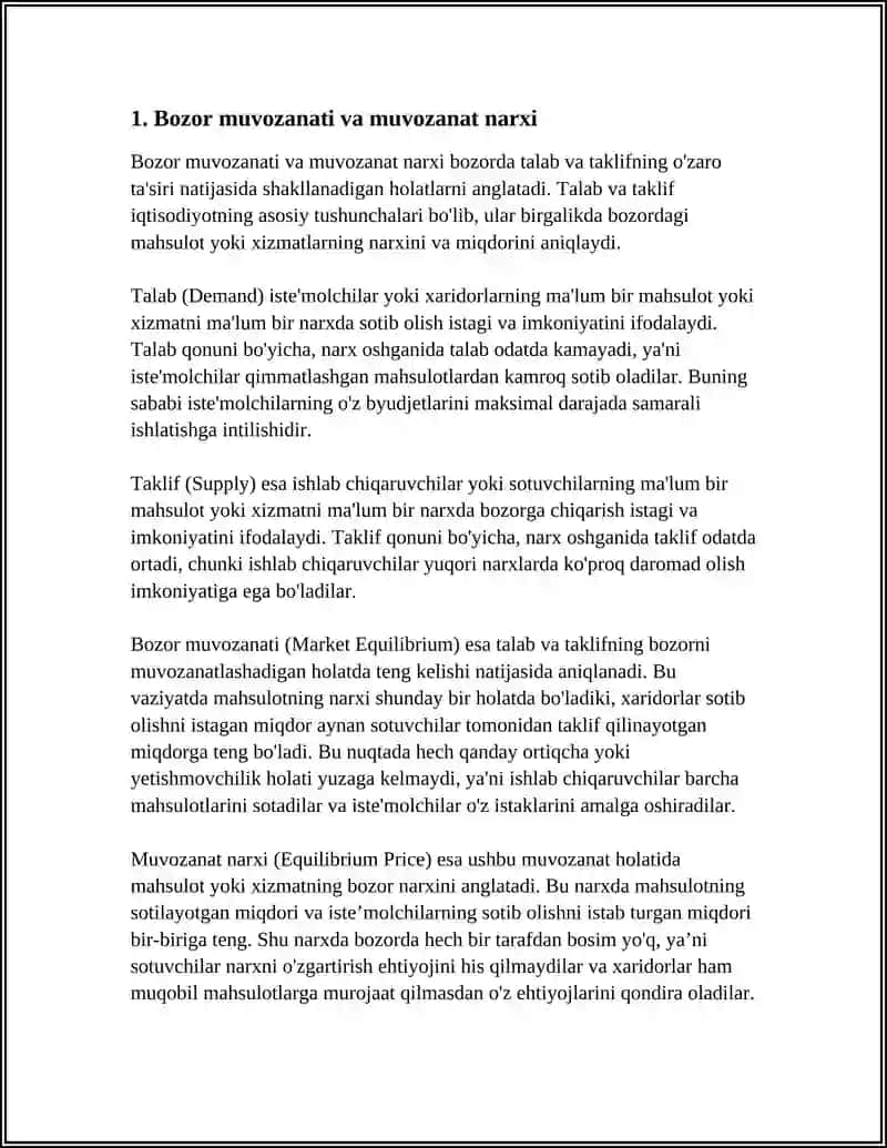 TALAB VA TAKLIFNING BOZORDAGI O'ZARO TA'SIRI Referat 3