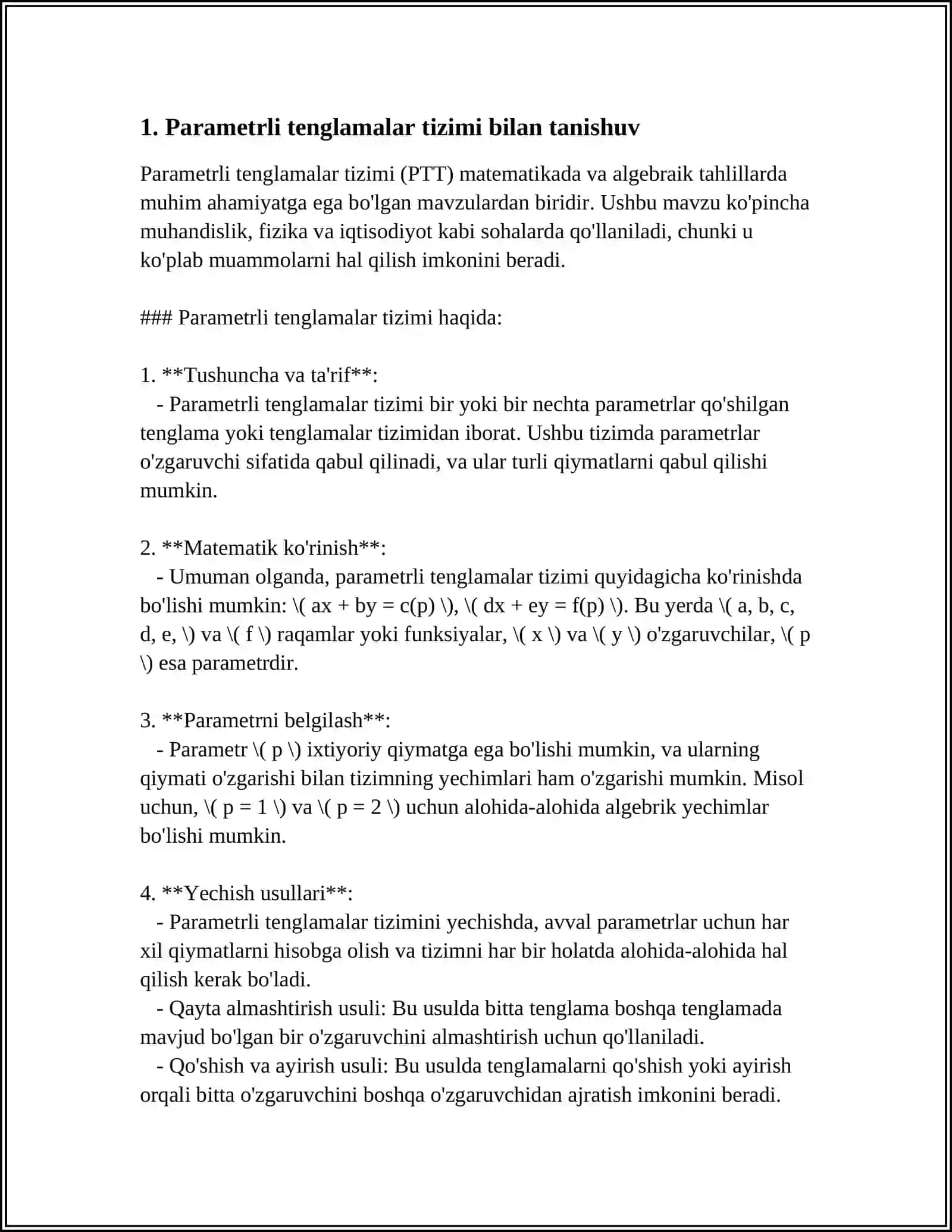 PARAMETRLI TENGLAMALAR SISTEMASI 3