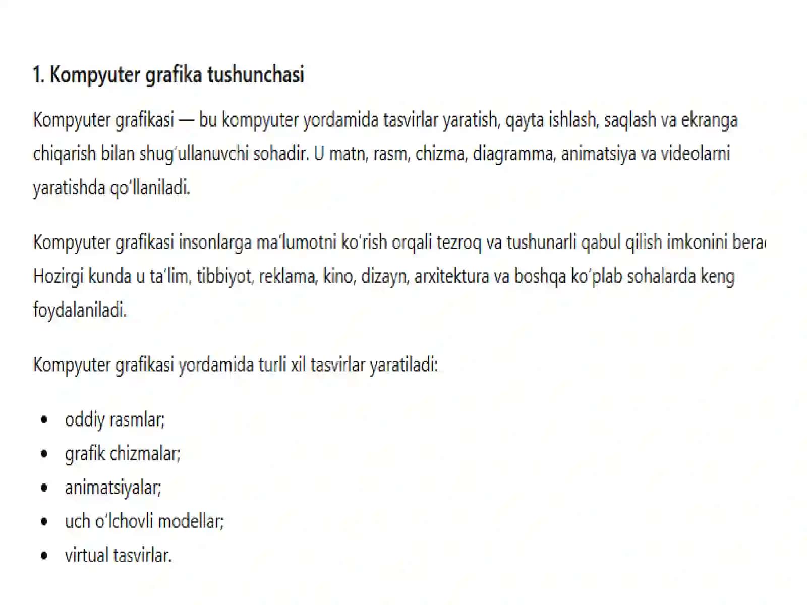 DI 25/5Fan:Tibbiyotda axborot texnalogiyalariKampyuter grafika va uning turlari 3