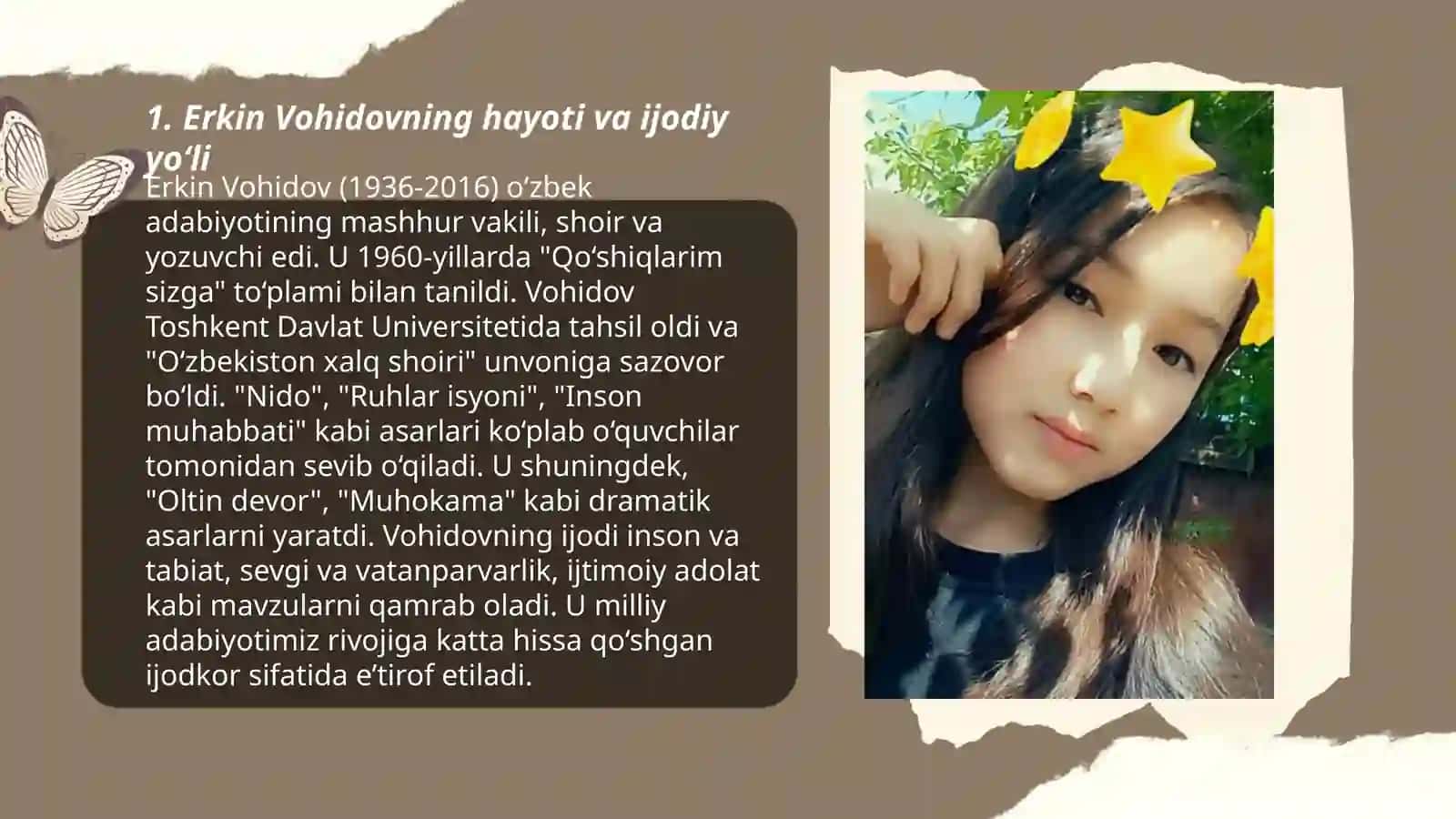Erkin Vohidovning " Soʻz latofati " asari va shoirning gʻazallari mutolaasi 3