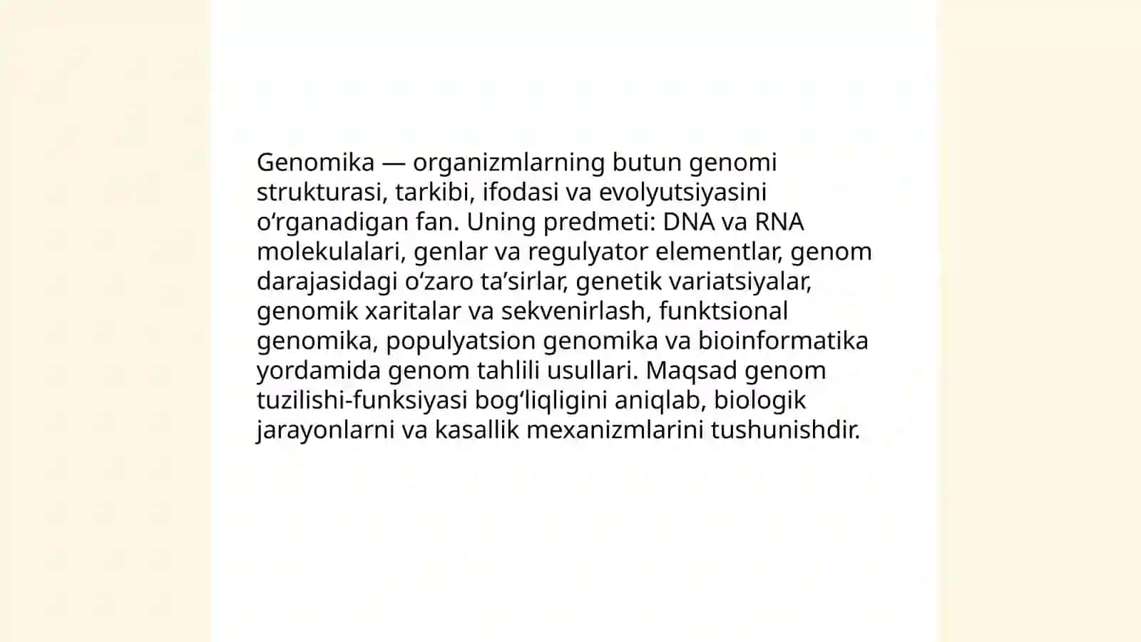 Genomika asoslari fanining maqsadi, vazifalari va predmeti 3