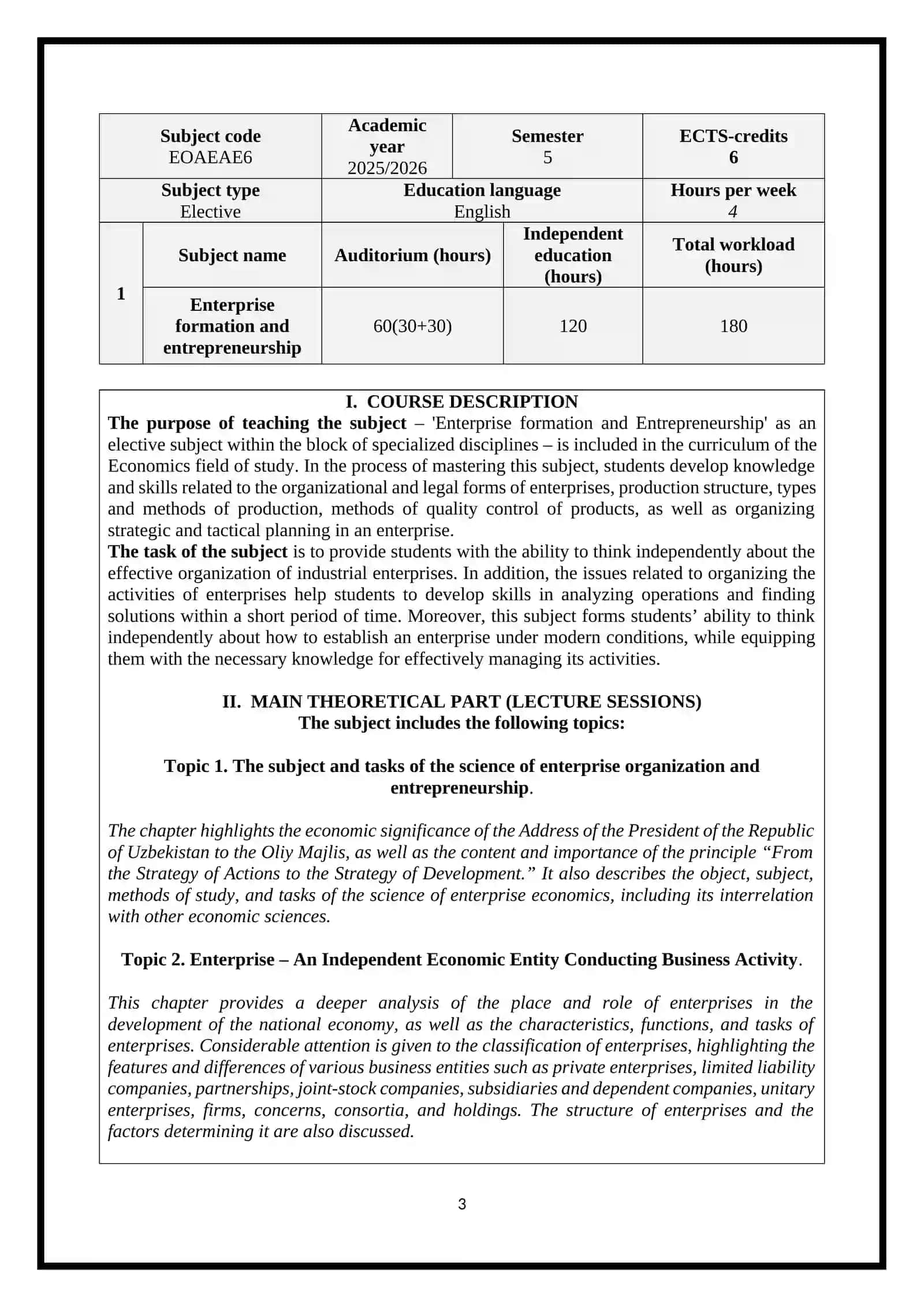Enterprise formation and entrepreneurship 3