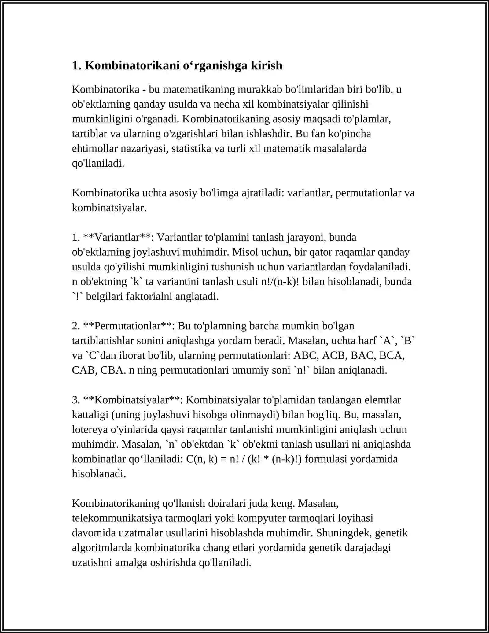 AKADEMIK LITSEY MATEMATIKA KURSIDA KOMBINATORIKA ELEMENTLARI MAVZUSINI OQITISH METODIKASI 3