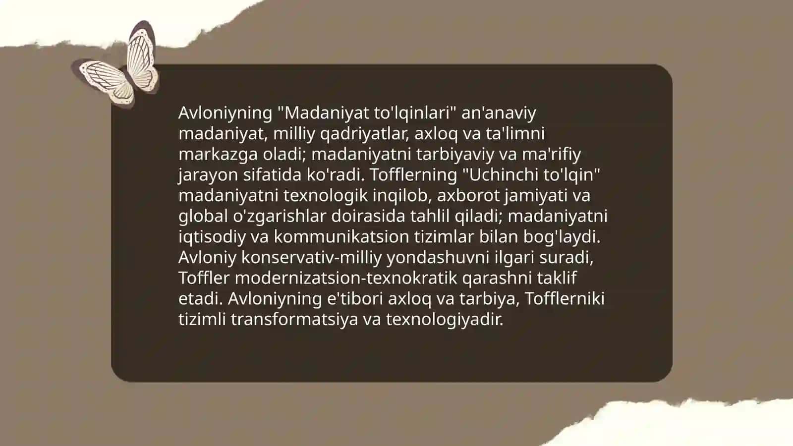Avloniyning "Madaniyat tőlqinlari" va E Tofferning "Uchinchi tőlqin" asarlarida madaniyat tushunchasining qiyosiy tahlili 3