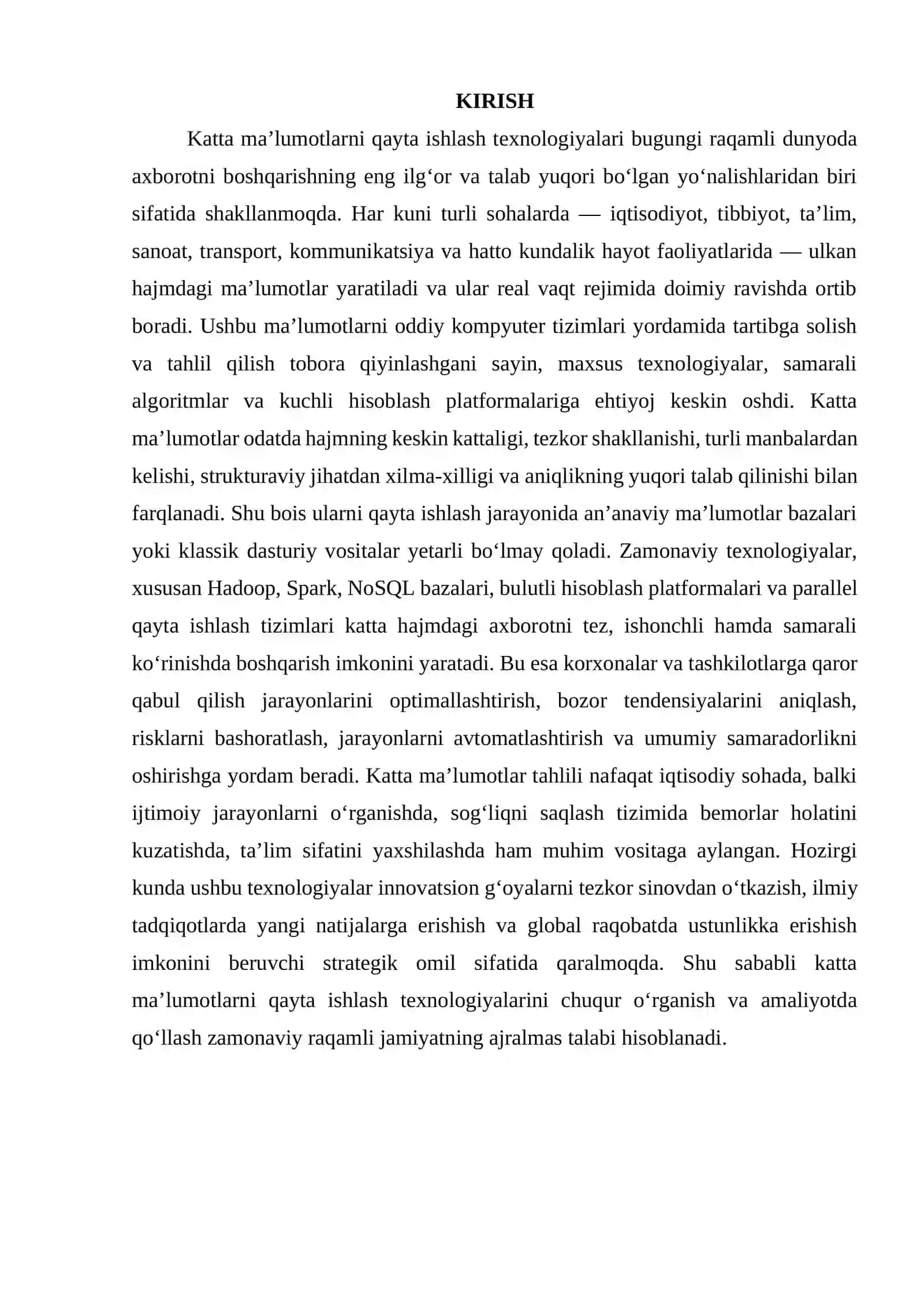 KATTA MA’LUMOTLARNI QAYTA ISHLASH TEXNOLOGIYALARI 3