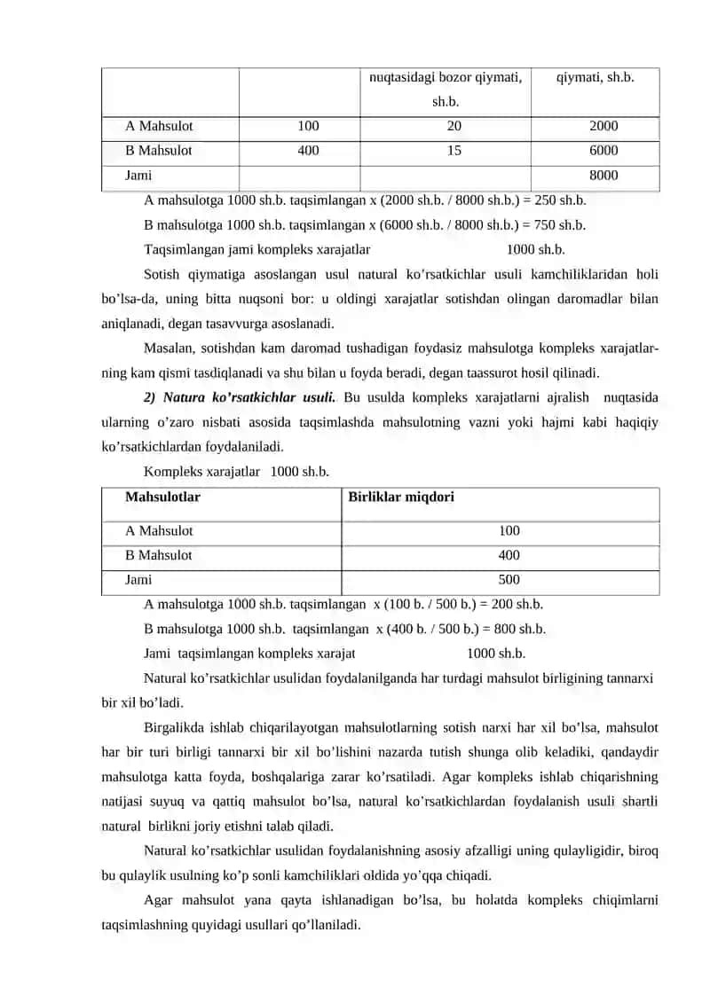 KOMPLEKS ISHLAB CHIQARISH XARAJATLARINING TAQSIMLANISHI VA QO’SHIMCHA MAHSULOT ISHLAB CHIQARISH 3
