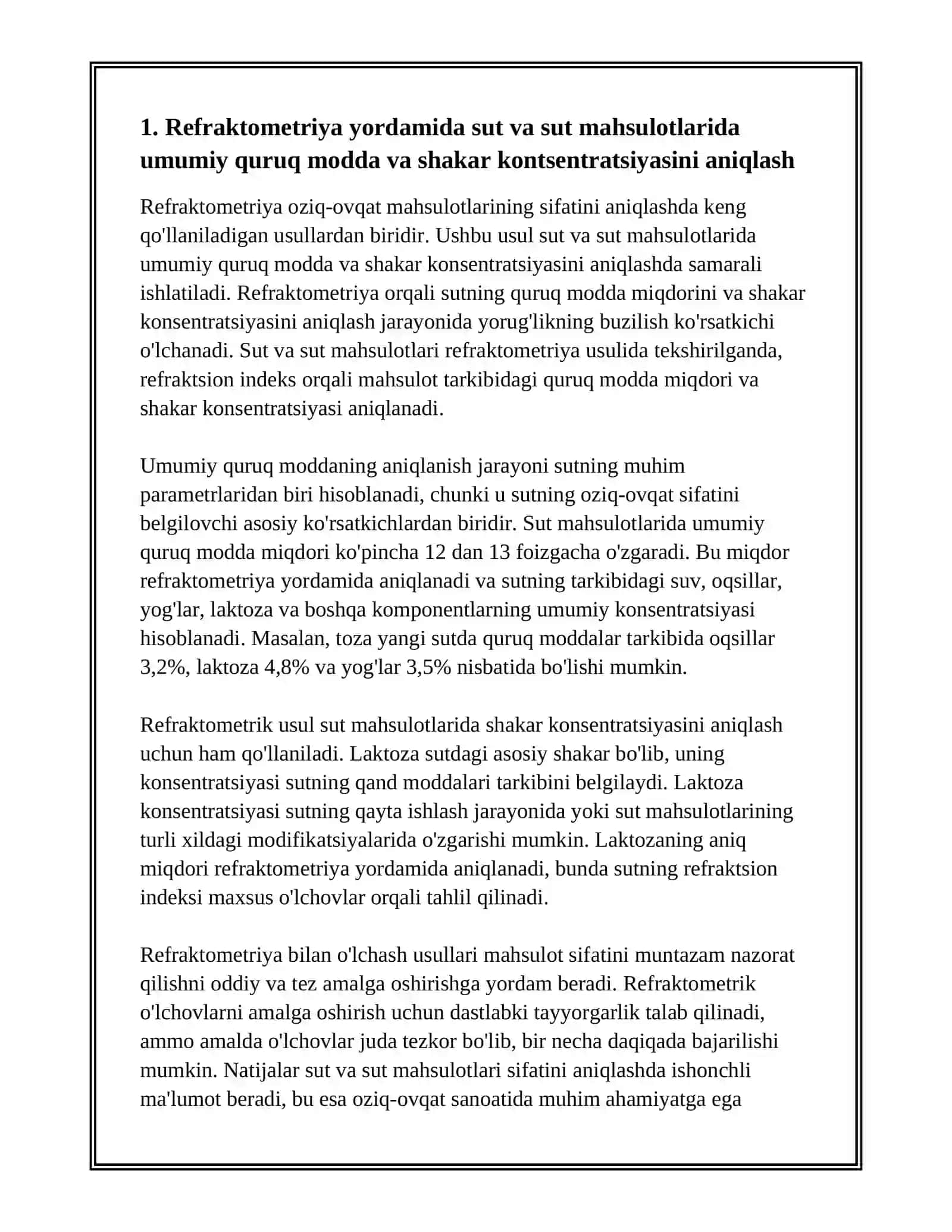 REFRAKTOMETRIYA, POLYARAMETRIYA, FLUOROMETRIYA, SPEKTROSKOPIYA ULTRA BINAFSHA VA KURISH SOHALARI, INFRAQIZIL YUTILISH SPEKTROSKOPIYA USULLARI BILAN OZIQ-OVQAT MAHSULOTLARINI SIFATINI ANIQLASH 3