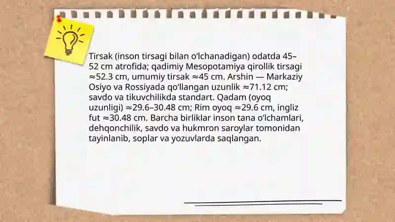 Miqdorlarning qadimiy va turli kesimlarini tasvirlashga oid nostandart oʻlchov birliklari 3