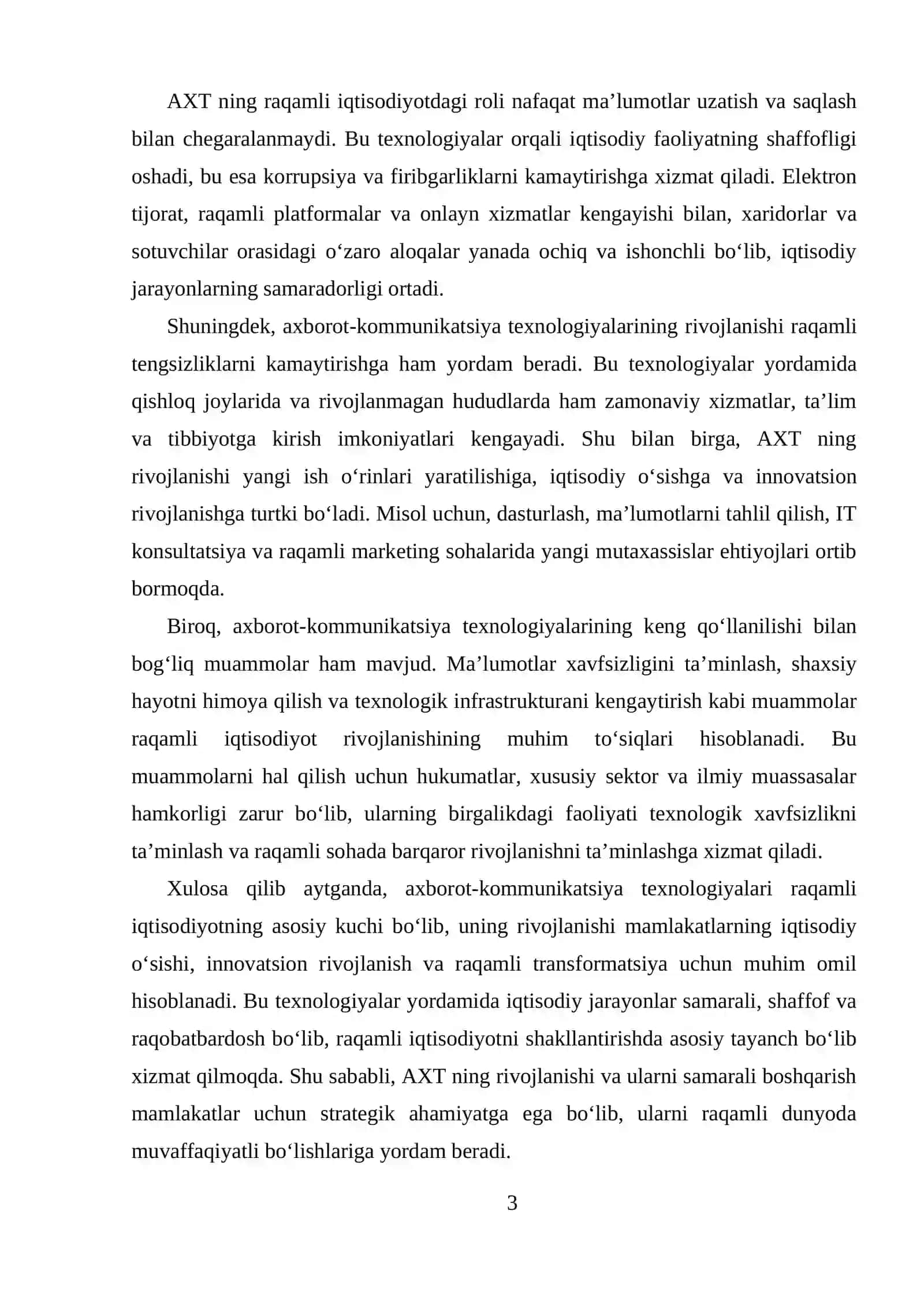 Raqamli iqtisodiyotni rivojlantirishda axborot kommunikatsiya texnologiyalarining o'rni 3