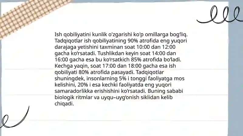 Ish qobiliyatini yil, chorak va kun davomida o'zgarishi 3
