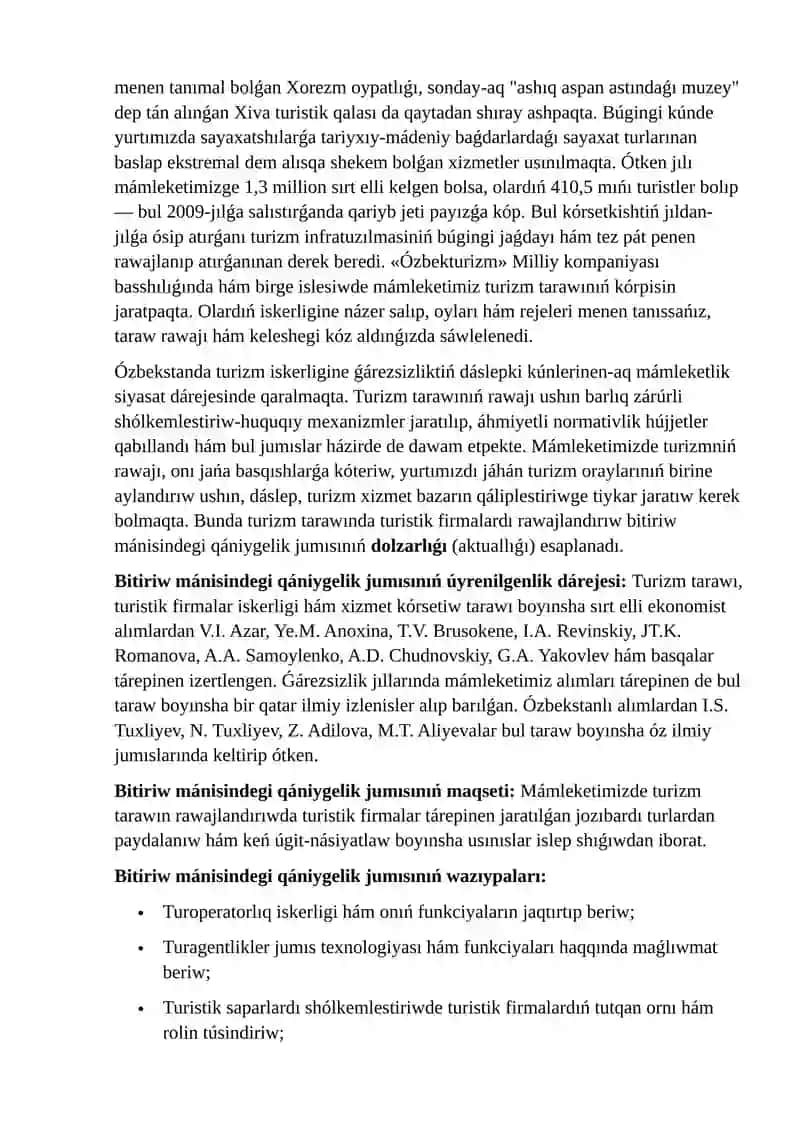 TURİSTİK FİRMАLАR HÁM XODİMLERİ İSKERLİGİNİŃ NAZARÍY TİYKАRLАRÍ 3