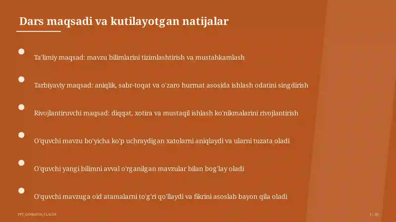 Sinf soati va tarbiyaviy tadbirlar (1–11) — o'qituvchilar uchun 3