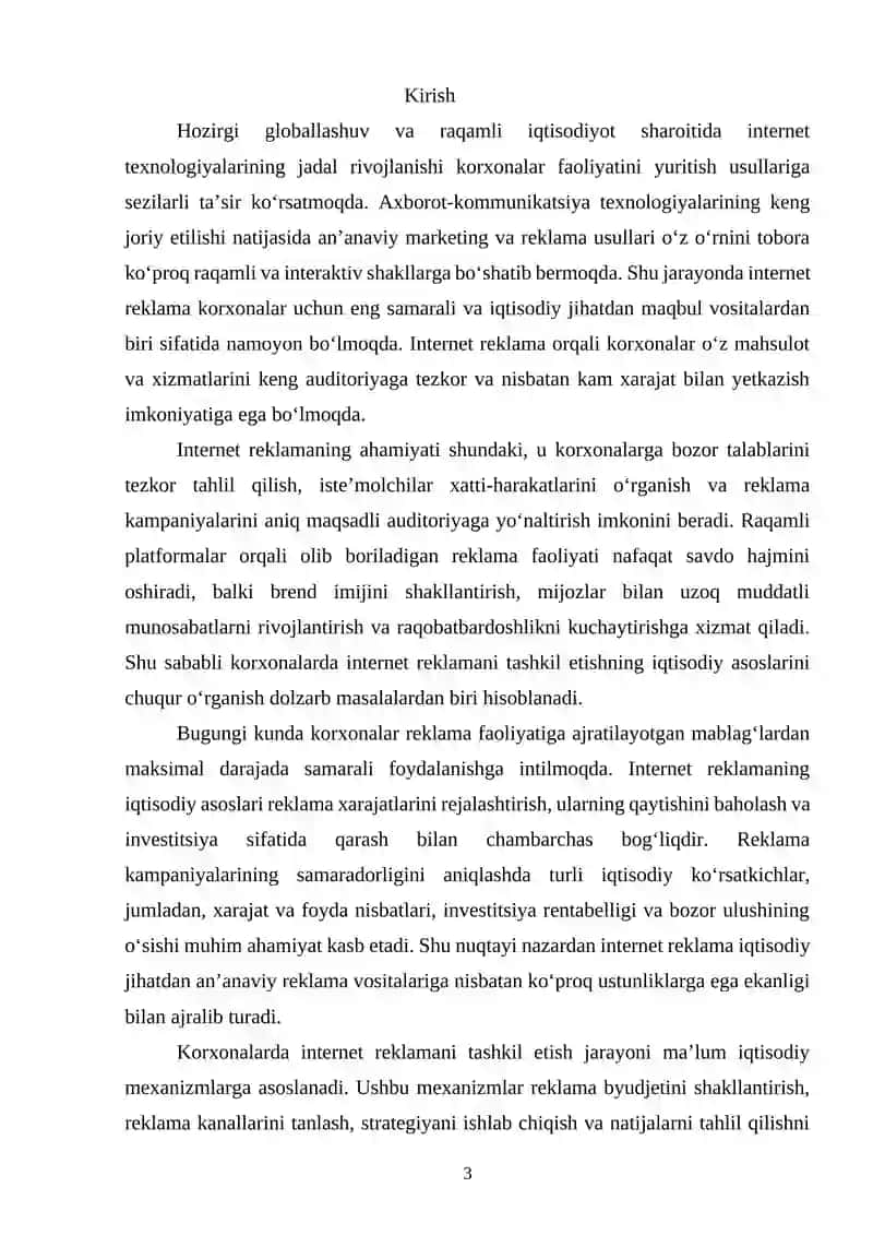 Korxonalarda internet reklamani tashkil etishning iqtisodiy asoslari va yo‘nalishlari 3
