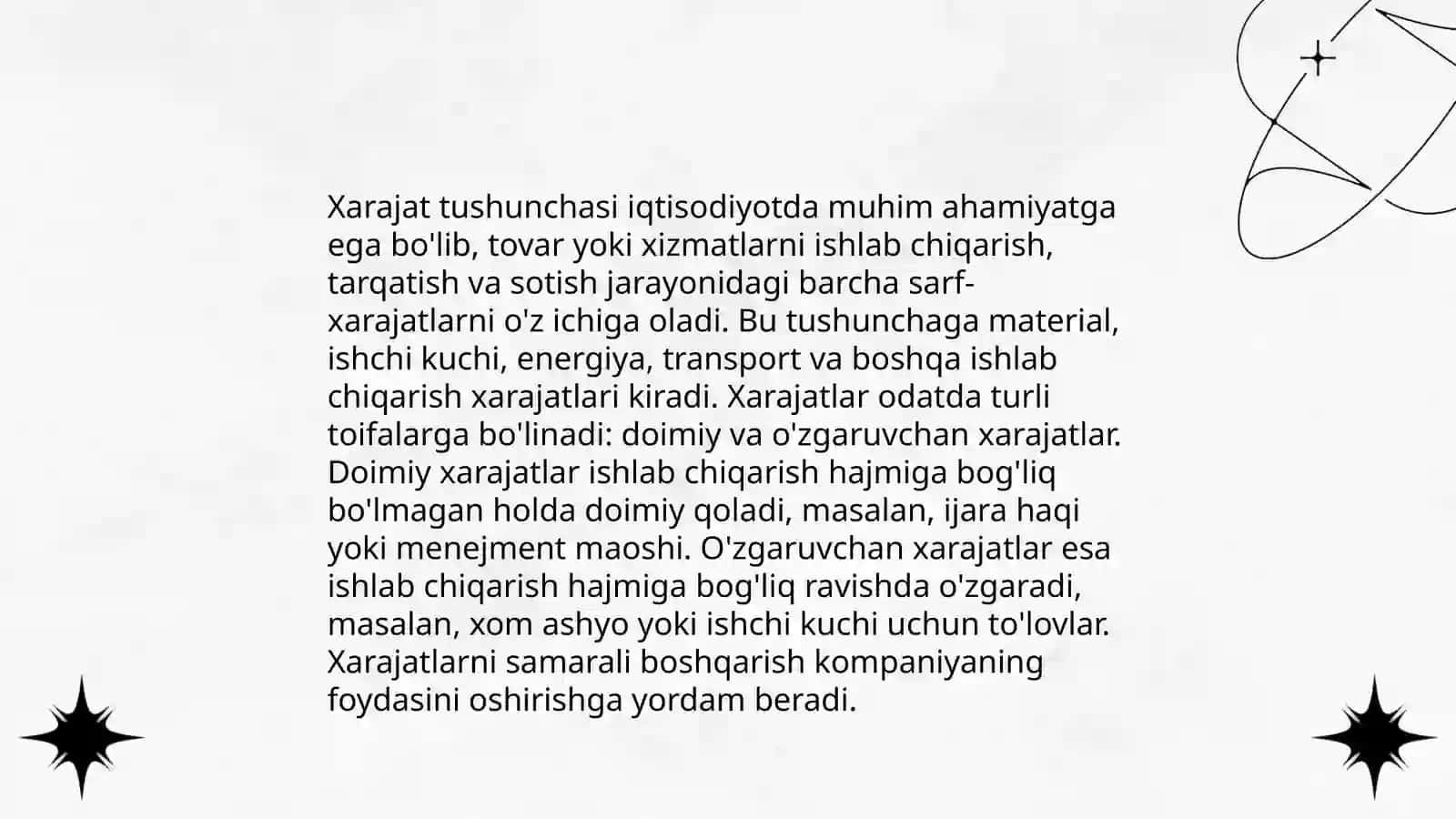 Xarajatlar haqida tushuncha va ulaening turkumlanishi 3