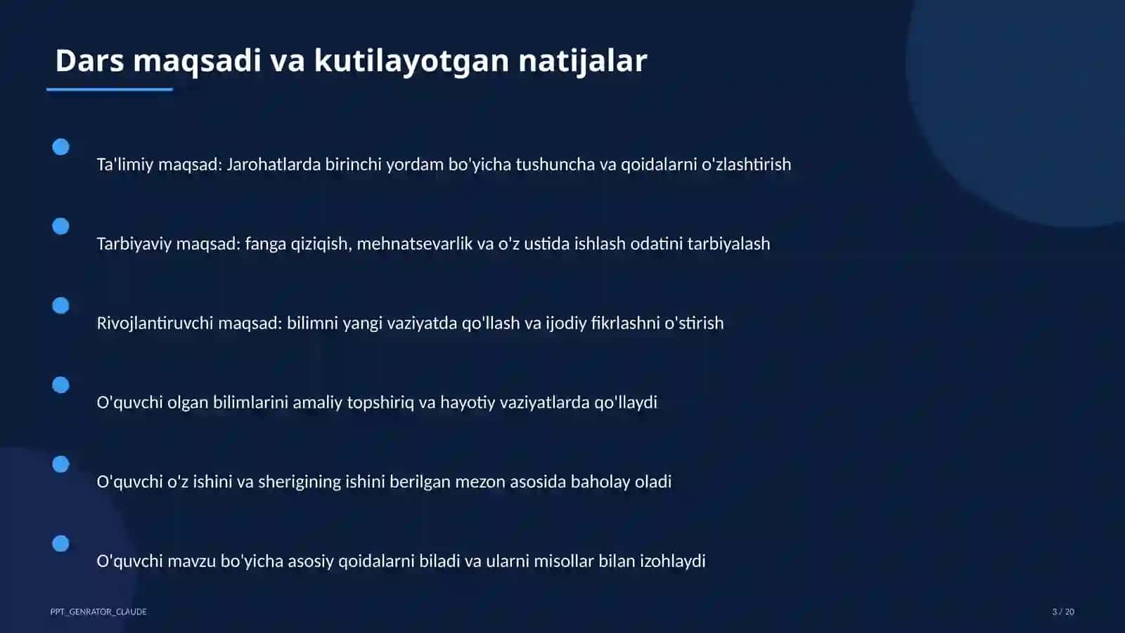 Jarohatlarda birinchi yordam (9-sinf) 3