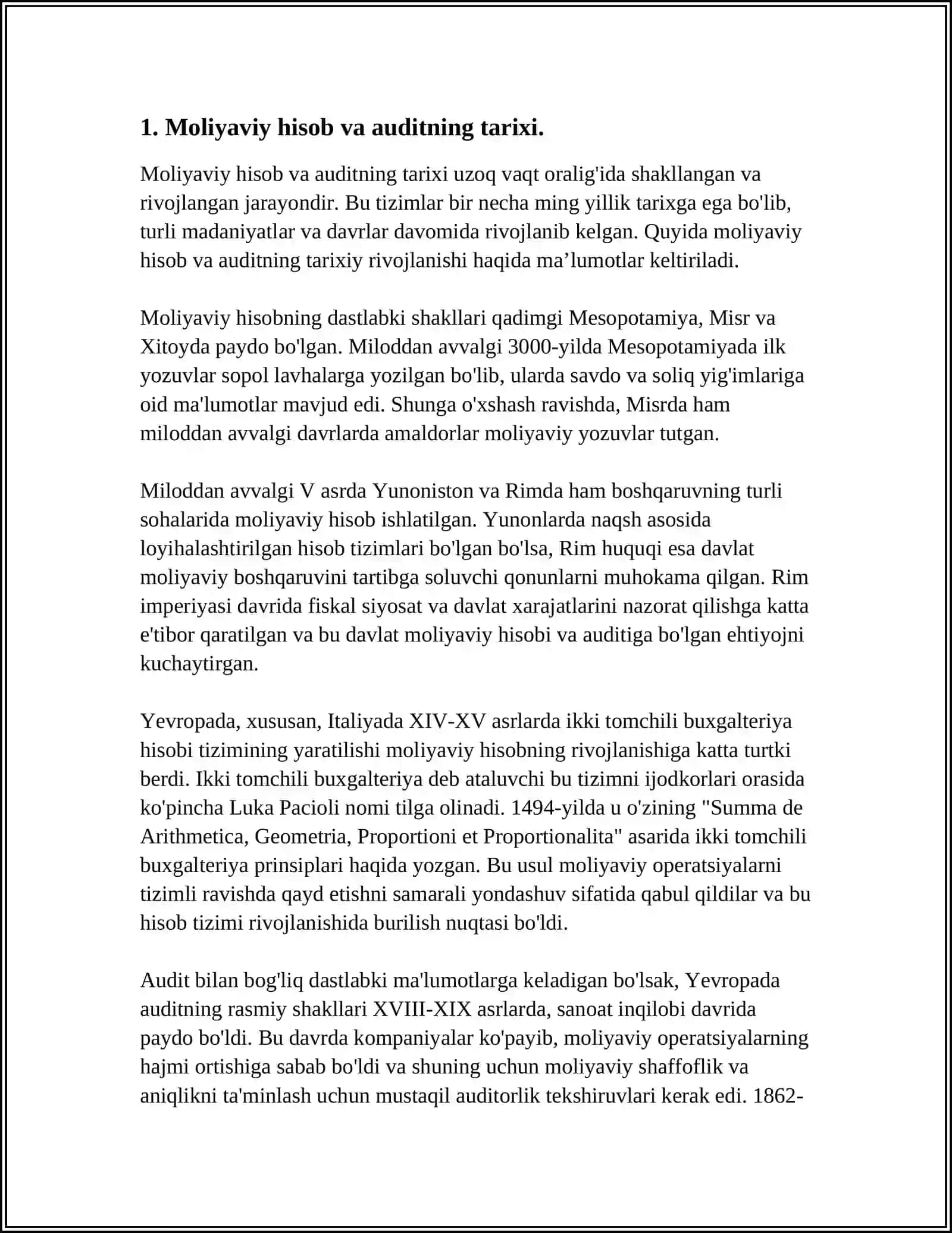 MOLIYAVIY HISOB VA HISOBOT AUDITINING PAYDO BOʻLISHI VA RIVOJLANISH TARIXI 3