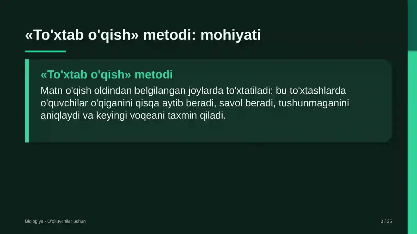 biologiya darslarida to'xtab o'qish metodidan foydalanish 8858 3