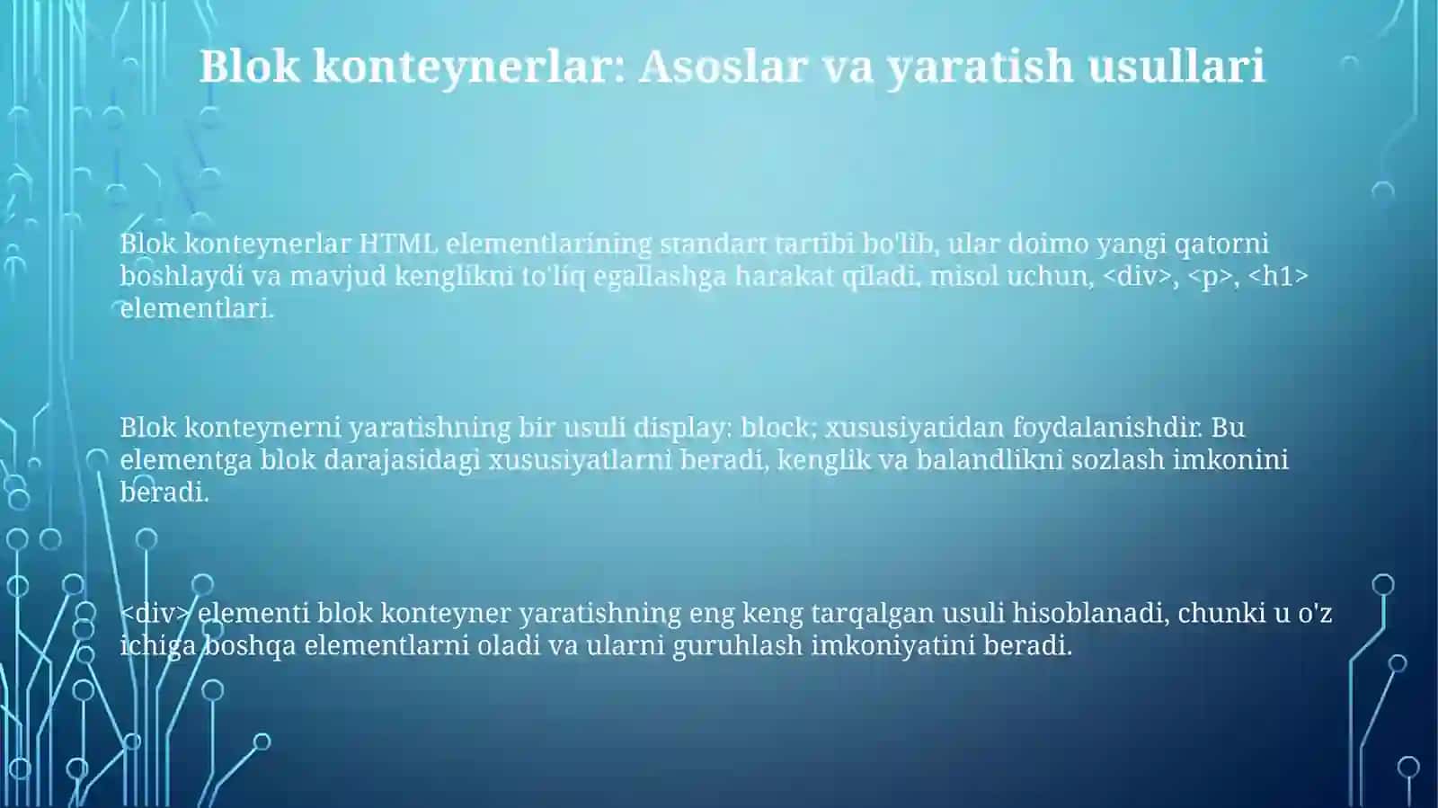 Blok konteynerlar yaratish va stil berish 3