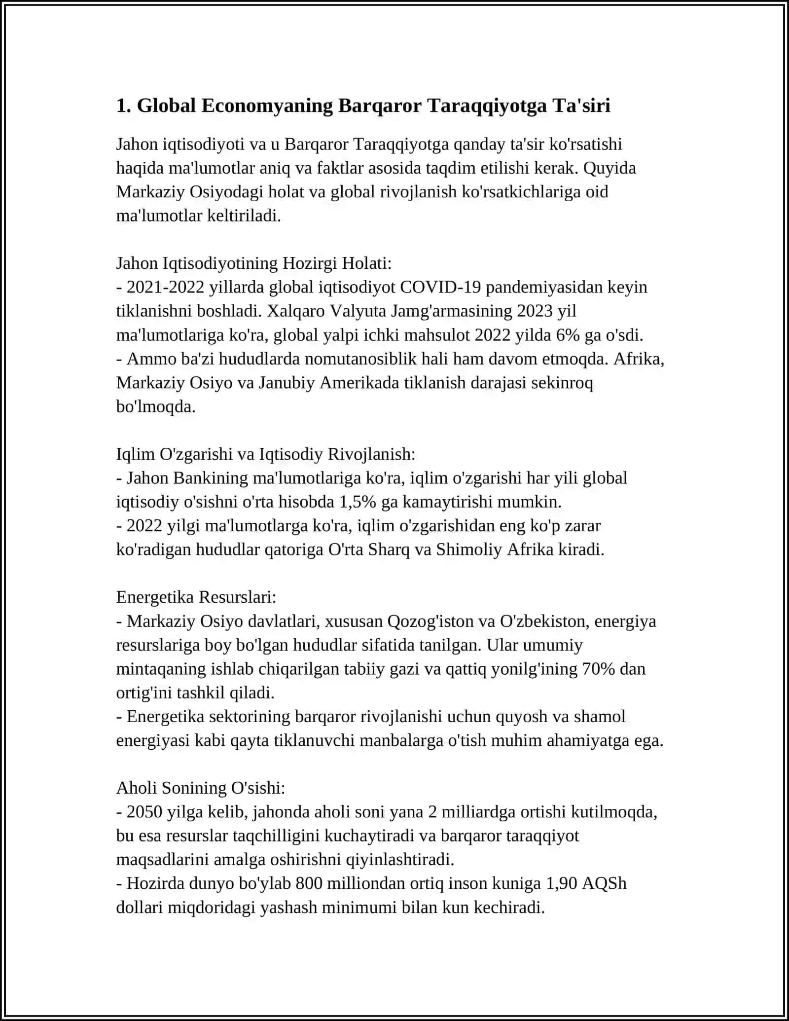 BARQAROR TARAQQIYOTI TA'MINLASHDA GLOBALLASHUVNING IJOBIY VA SALBIY YO'NALISHLARI 3
