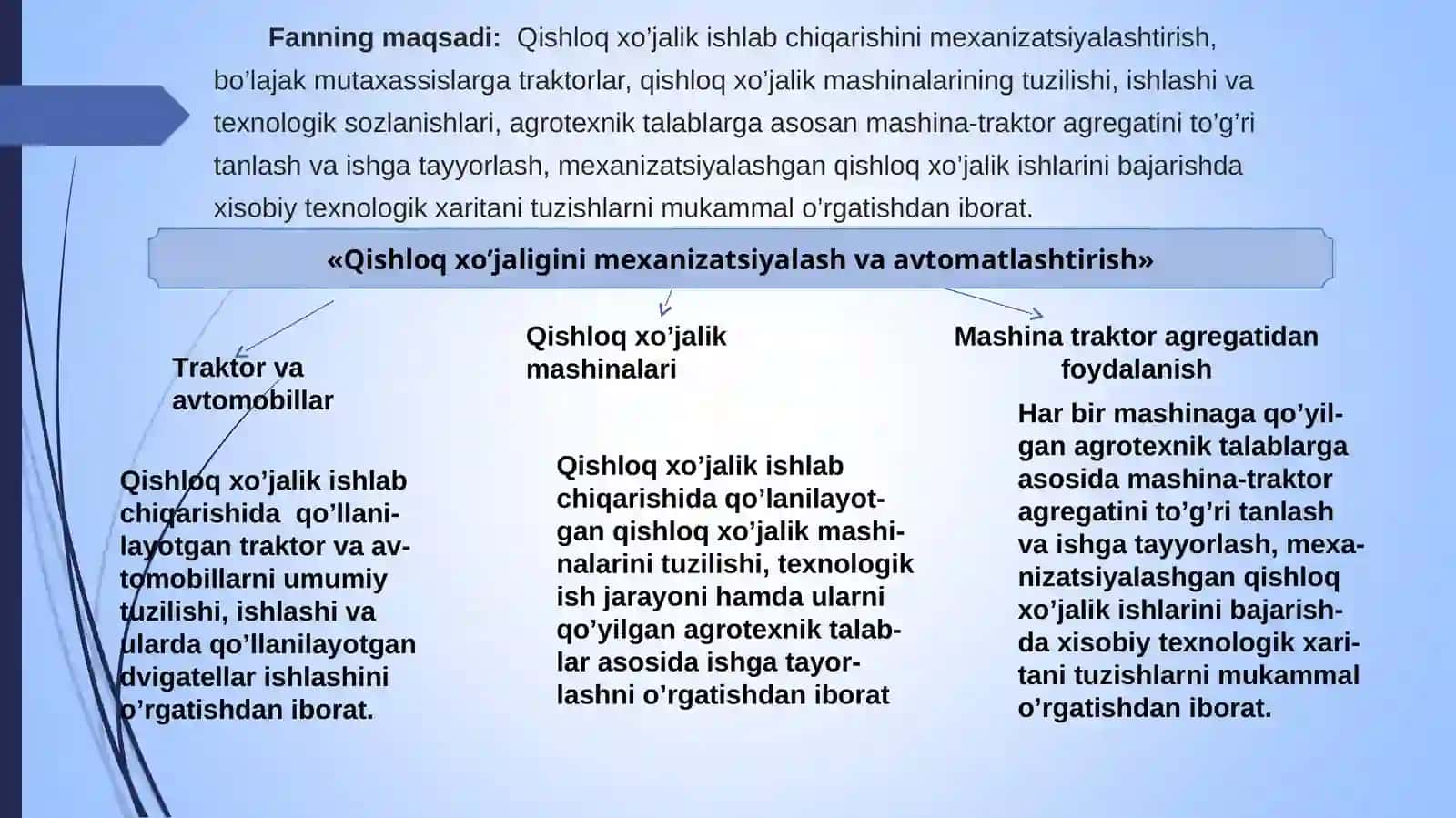 Traktor va Avtomobillarning Tasnifi va Asosiy Qismlari 3