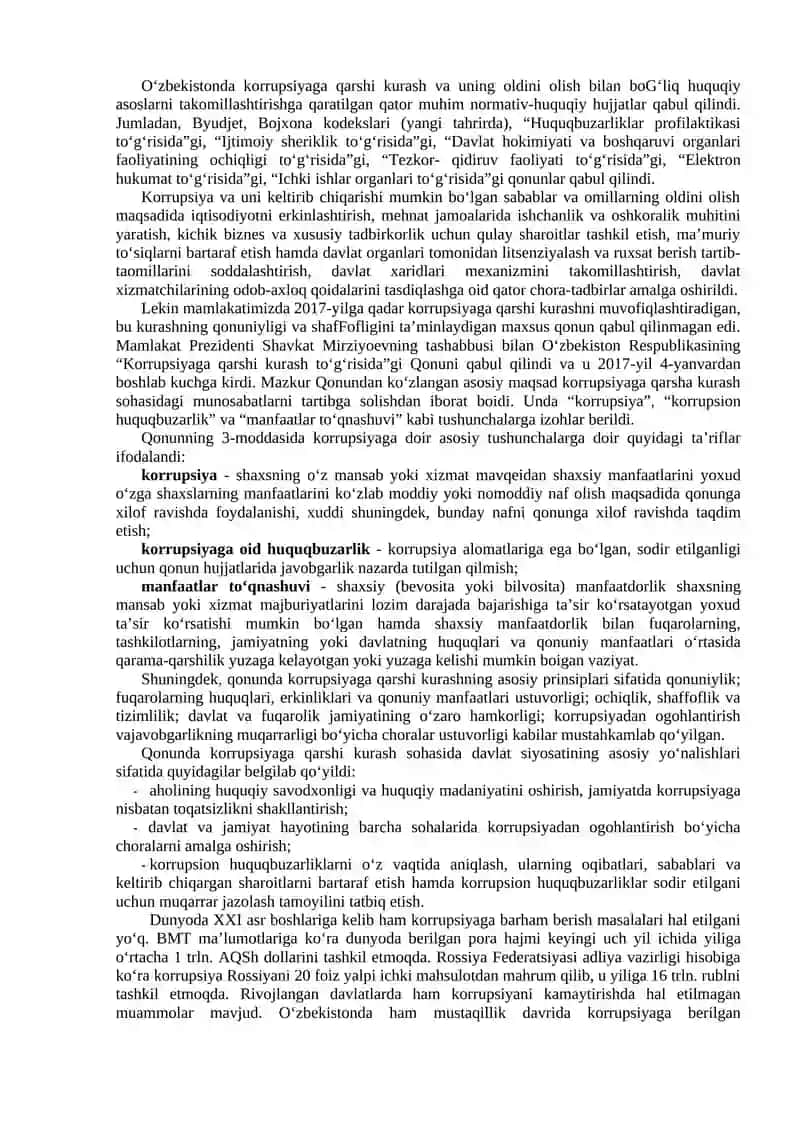 O‘zbekistonning korrupsiyaga qarshi kurash siyosati 3