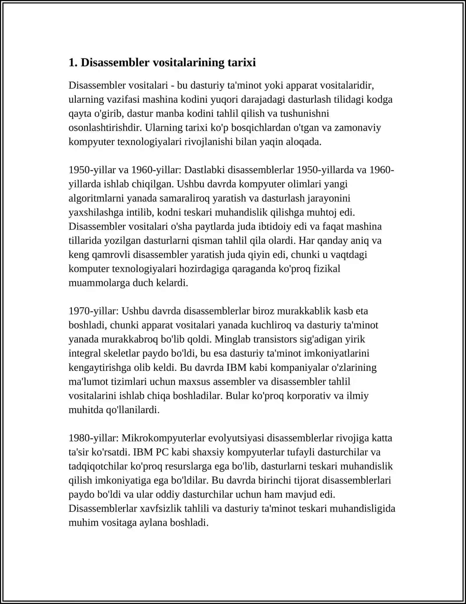 MUSTAQIL ISH Mavzu: DISASSEMBLER VOSITALARI VA ULAR YORDAMIDA KODNI TAHLIL QILISH 3