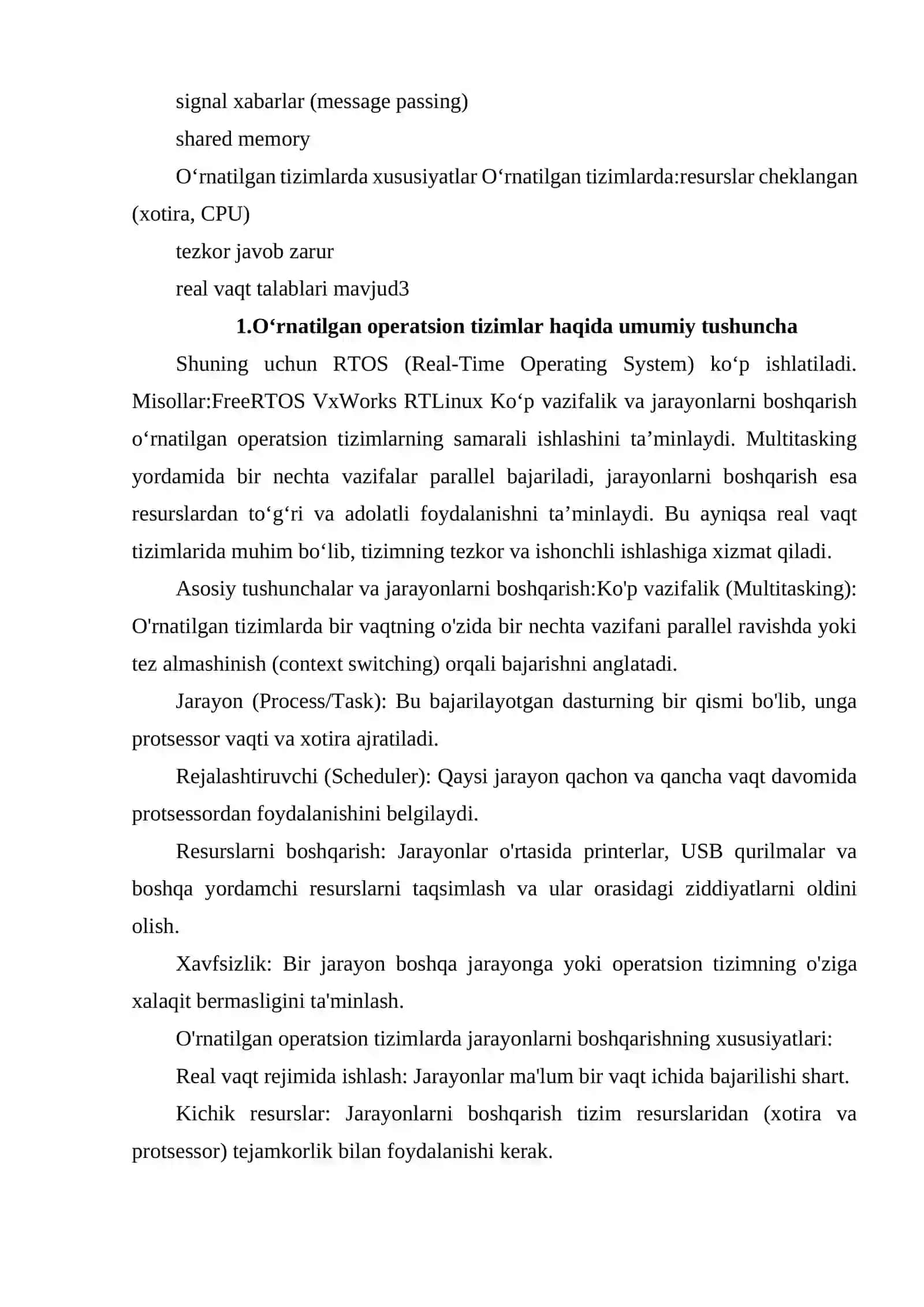 O'RNATILGAN OPERATSION TIZIMLARDA KO‘P VAZIFALIK VA JARAYONLARNI BOSHQARISH 3