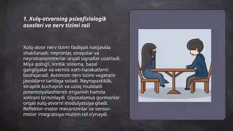 Xulq-atvor psixofiziologik asosi. Psixikaning filogenetik taraqqiyoti. Faoliyatining oʻzlashtirish va malakalarini egallash 3