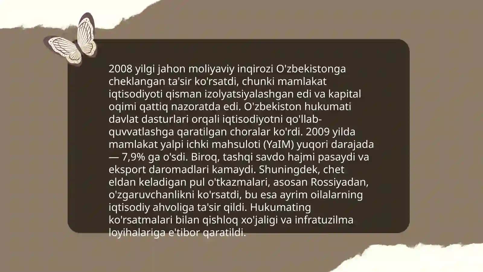 2008 yilgi jahon moliyaviy inqirozining O'zbekistonga ta'siri va uning oqibatlarini bartaraf etish choralari 3