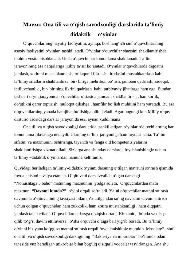 Ona tili va o‘qish savodxonligi darslarida ta’limiy-didaktik o‘yinlar 3