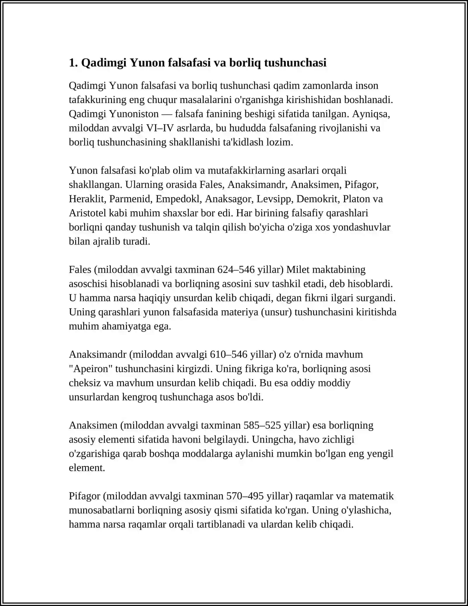 Qadimgi Yunon falsafasi va borliq tushunchasi 3